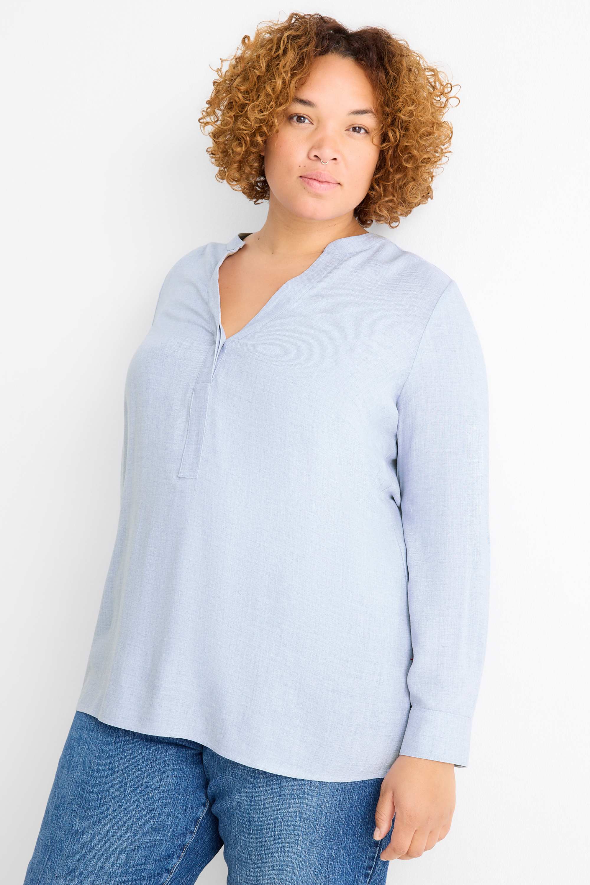V-neck blouse light blue
