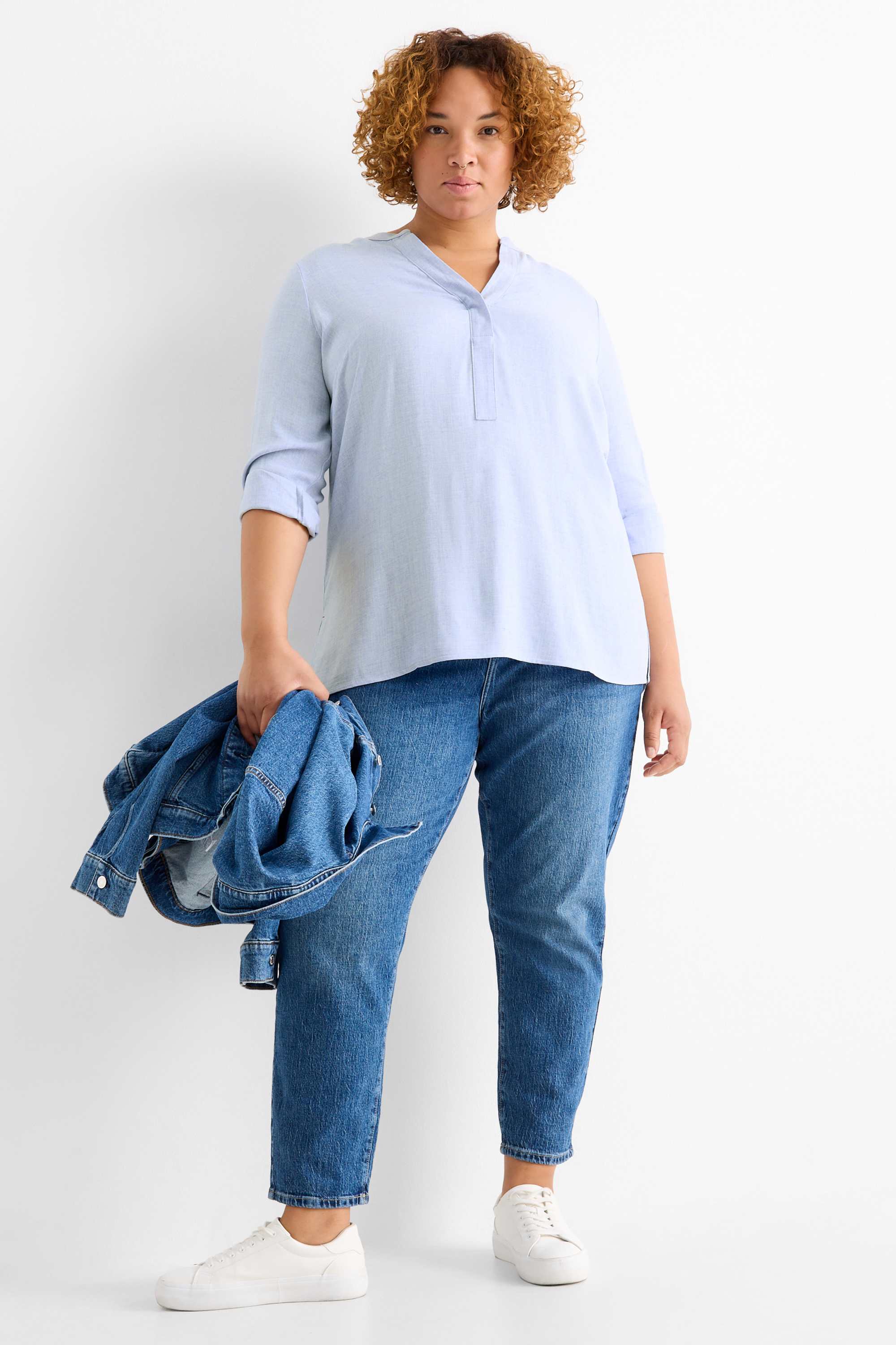 V-neck blouse light blue