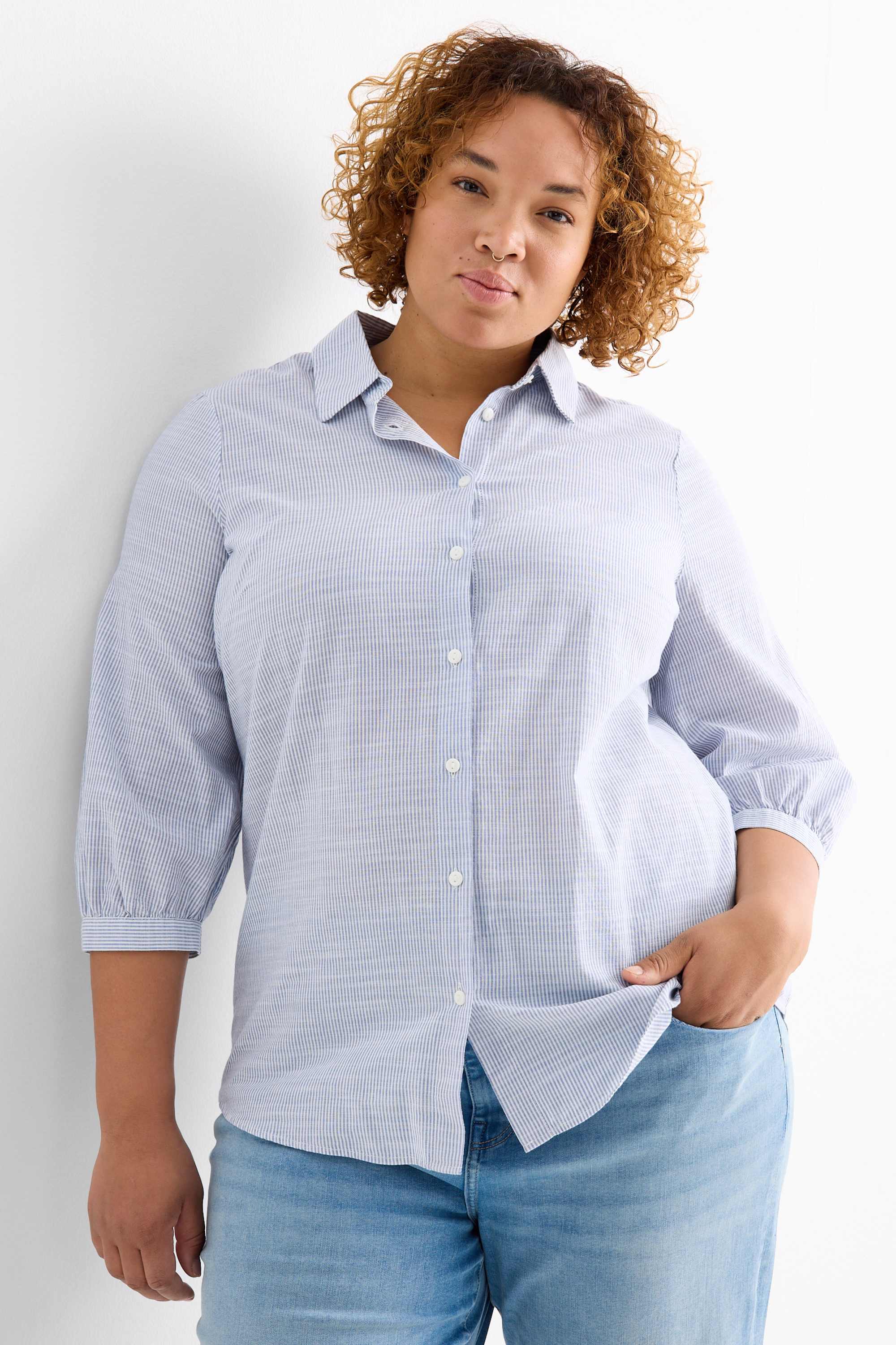 Blouse - striped white / light blue