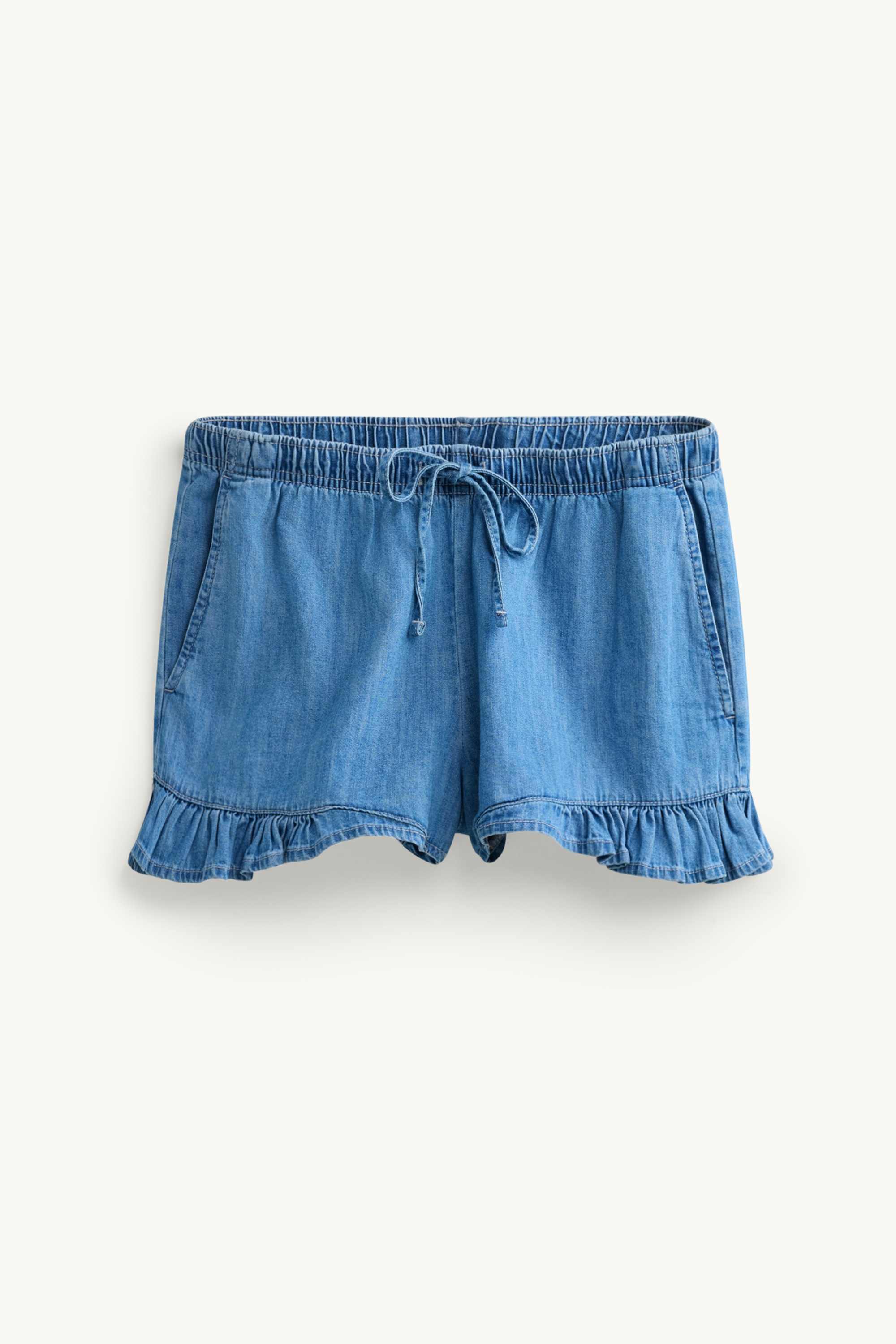 Shorts - mid-rise waist - denim look blue