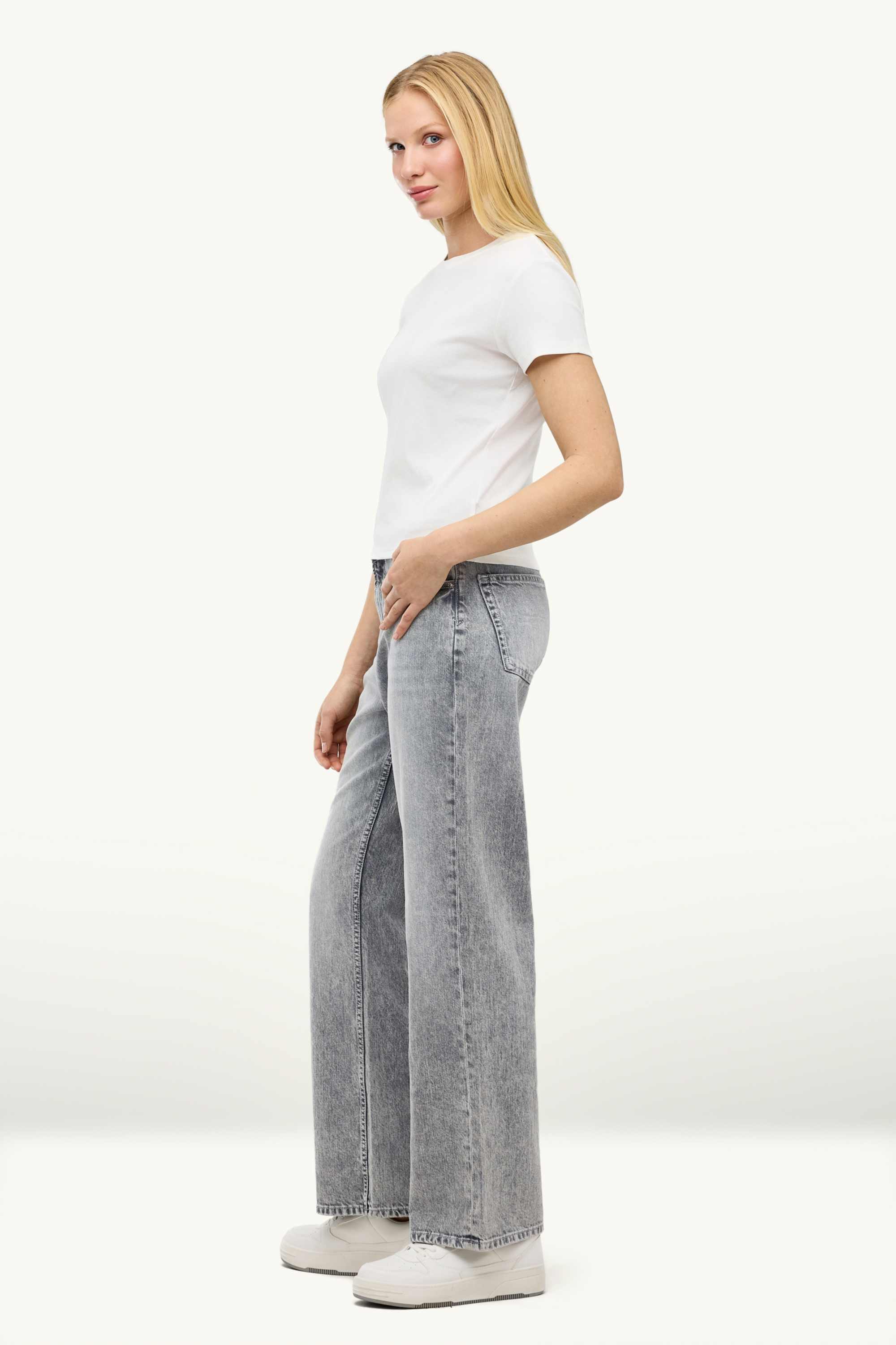 Baggy jeans - mid-rise waist denim-light gray