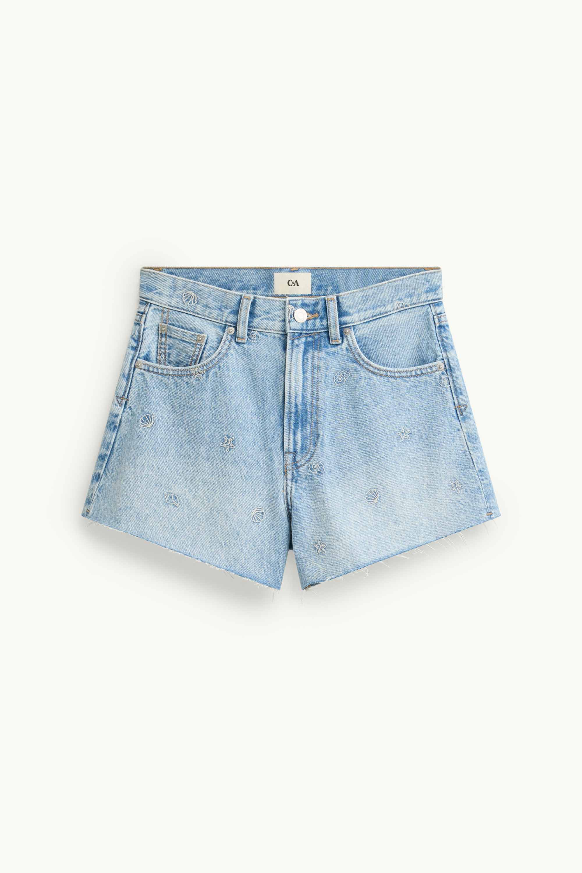 Mom shorts - high waist - patterned denim-light blue