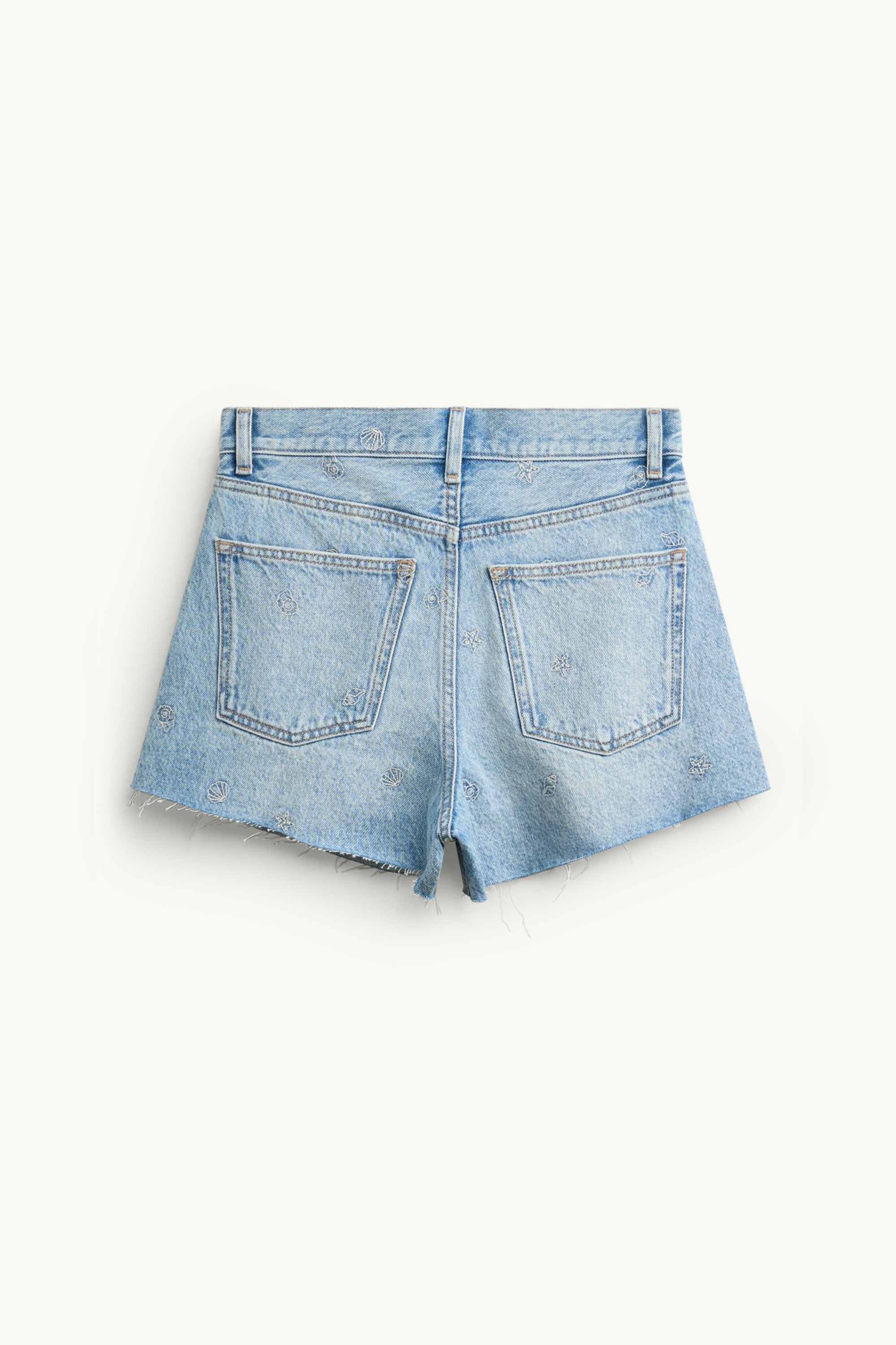 Mom shorts - high waist - patterned denim-light blue