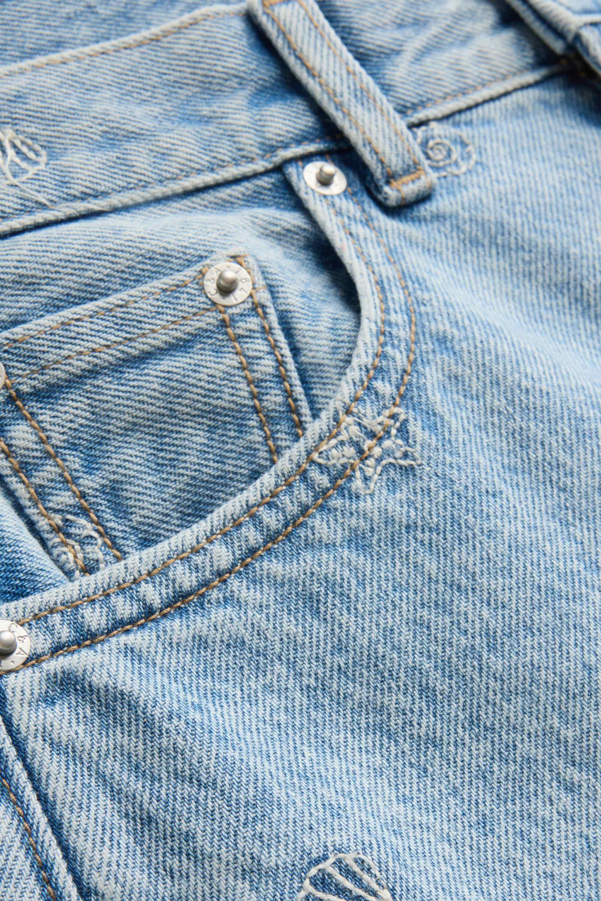 Mom shorts - high waist - patterned denim-light blue