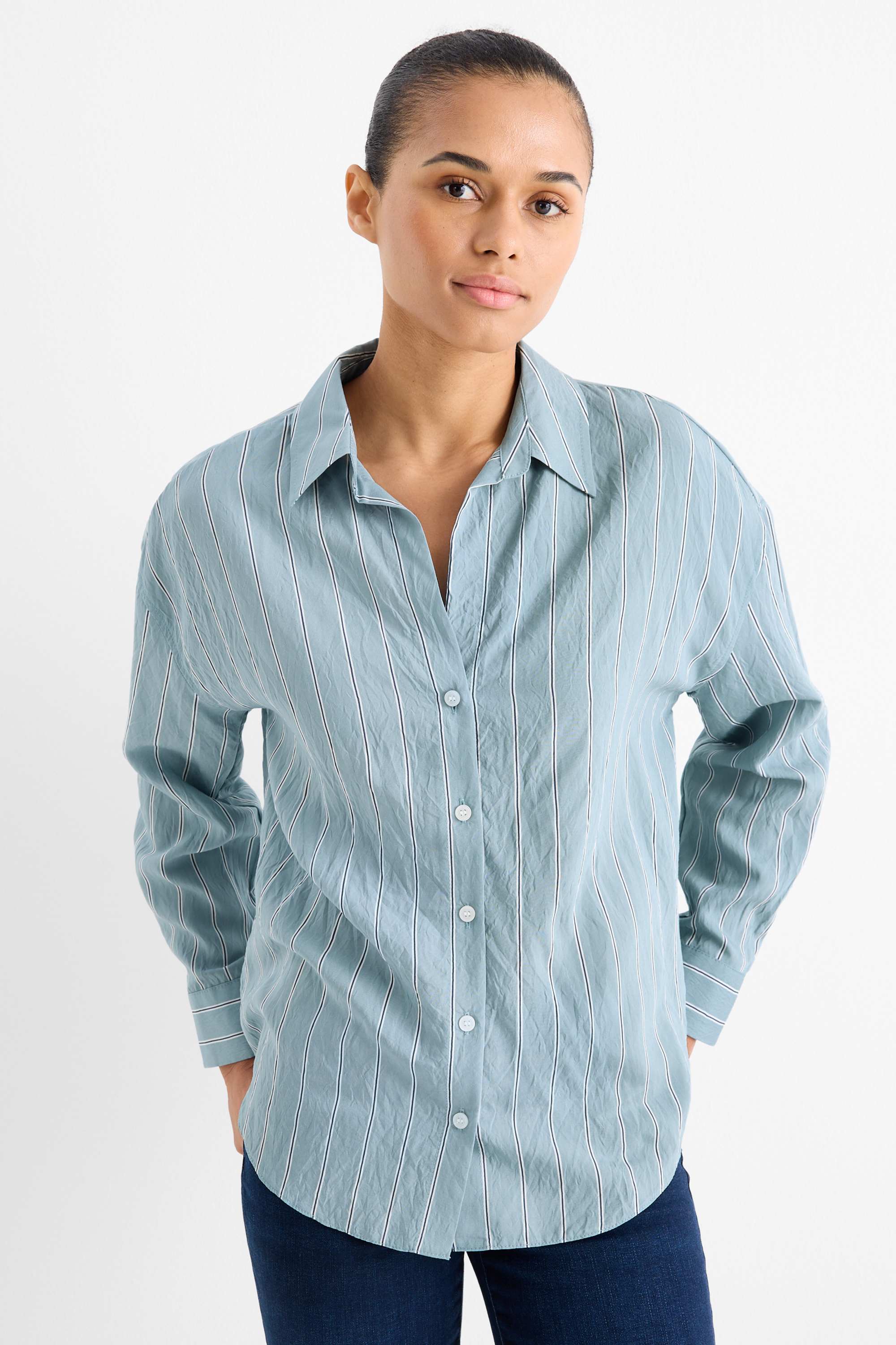 Blouse - striped turquoise