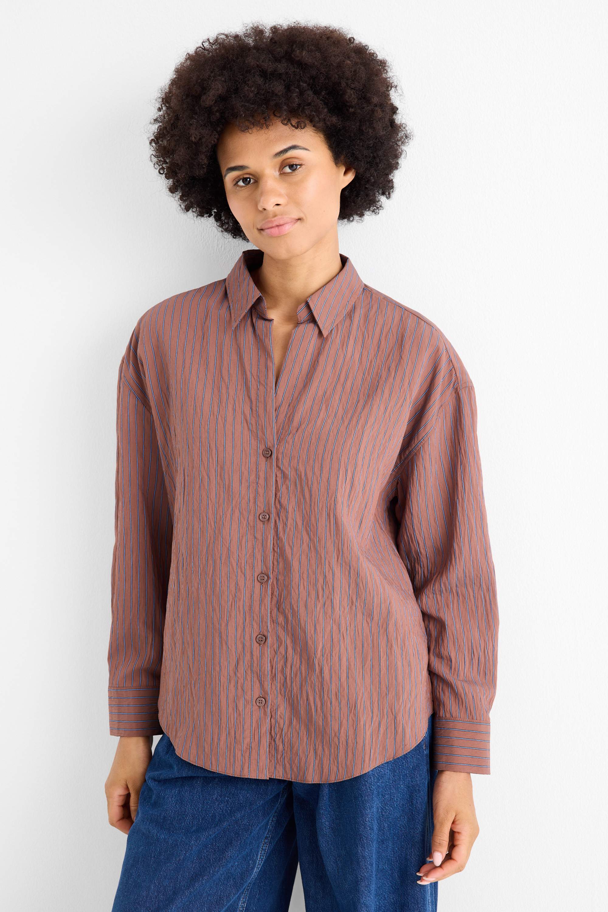 Blouse - striped brown / blue