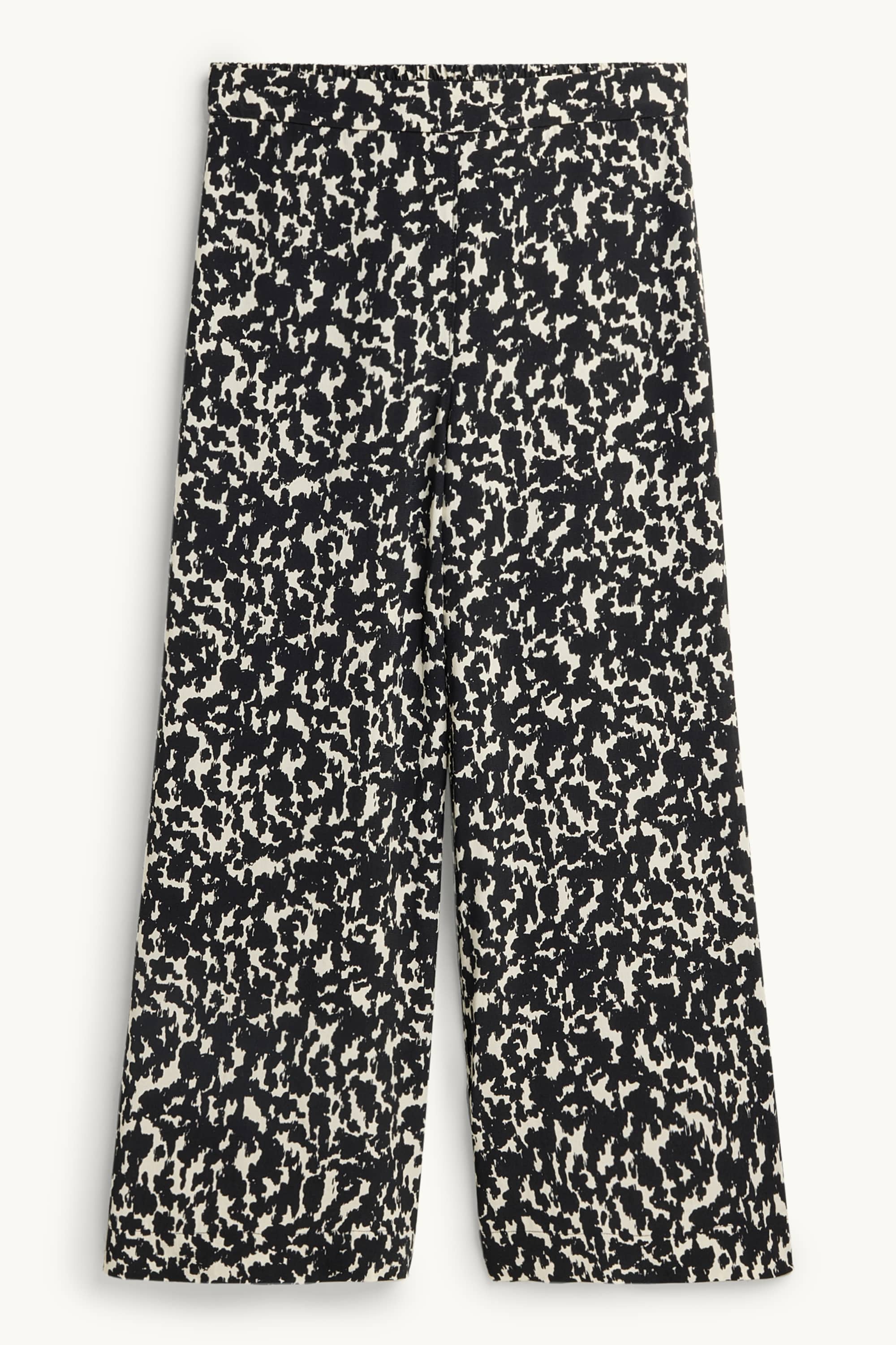 Cropped cloth trousers - mid-rise waist - wide leg - patterned black / beige