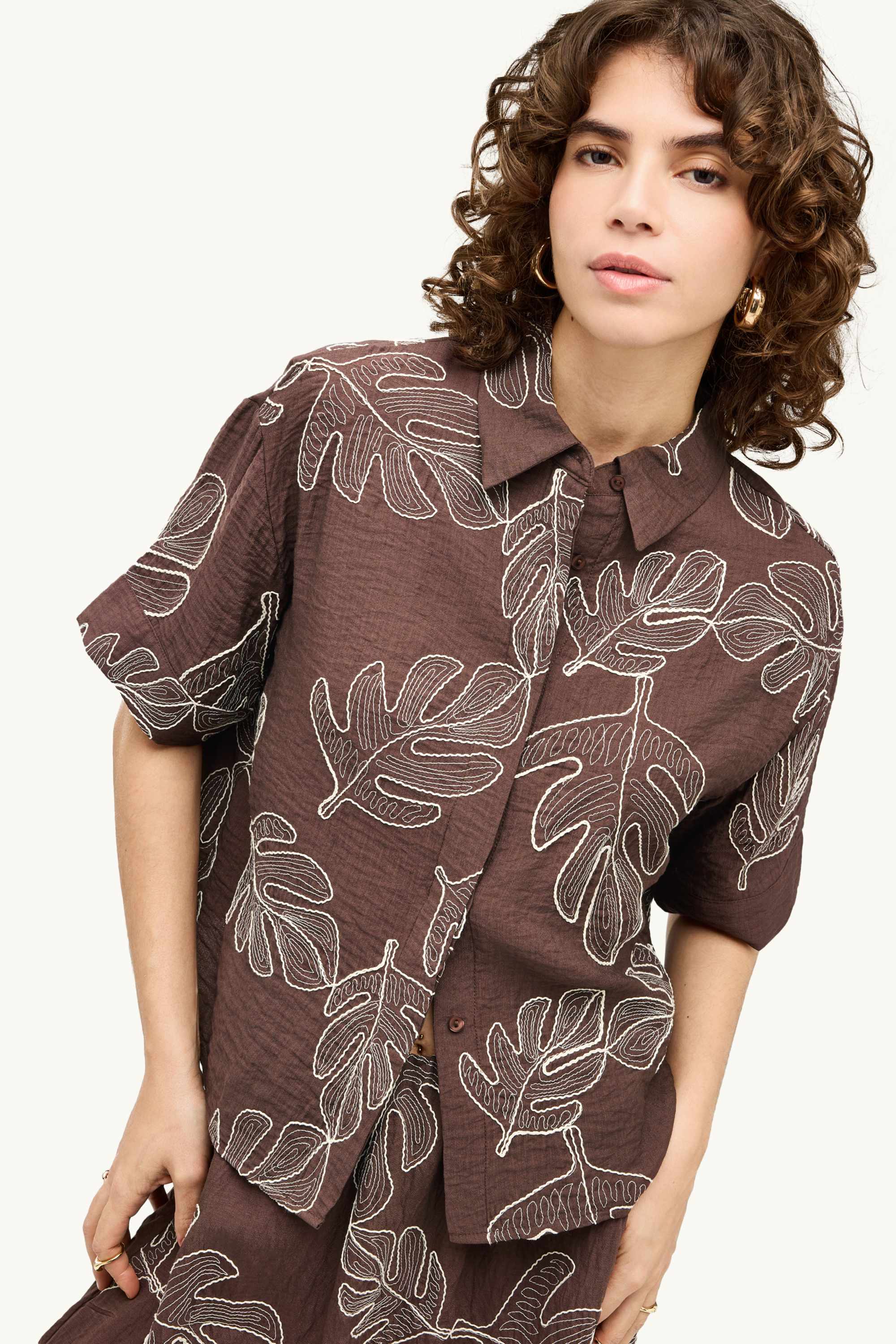 Shirt blouse - patterned brown
