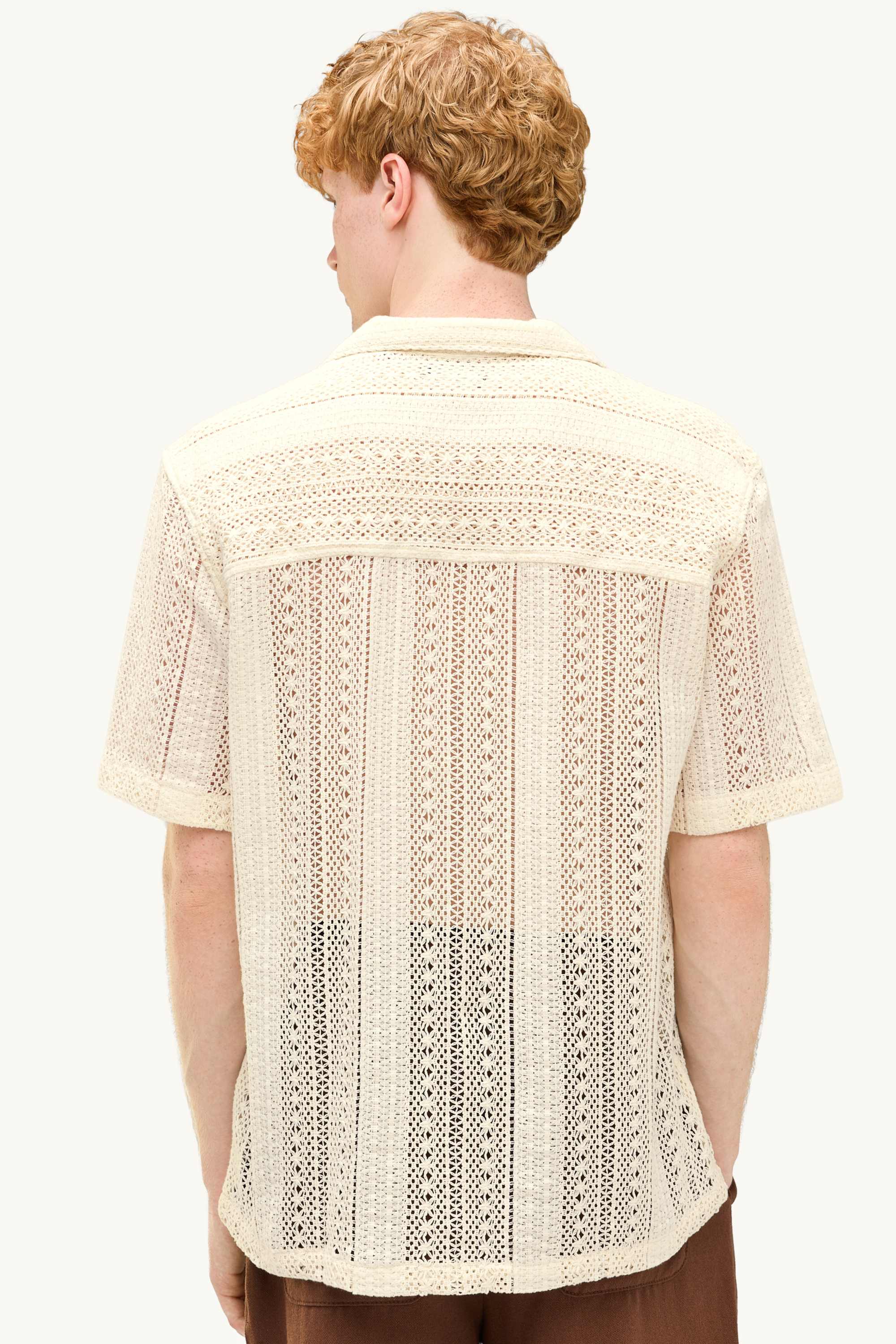 Knitted shirt - relaxed fit - lapel collar - striped creme