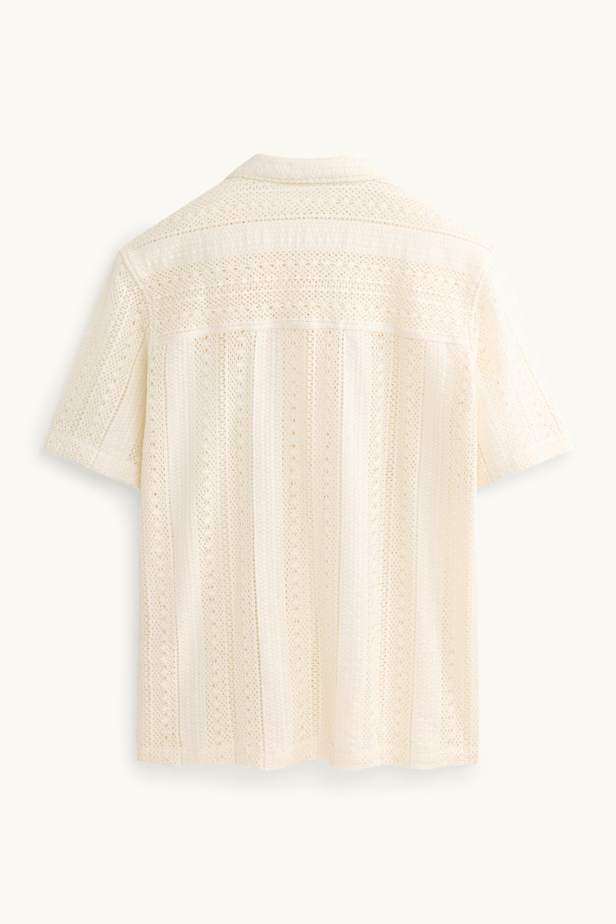 Knitted shirt - relaxed fit - lapel collar - striped creme