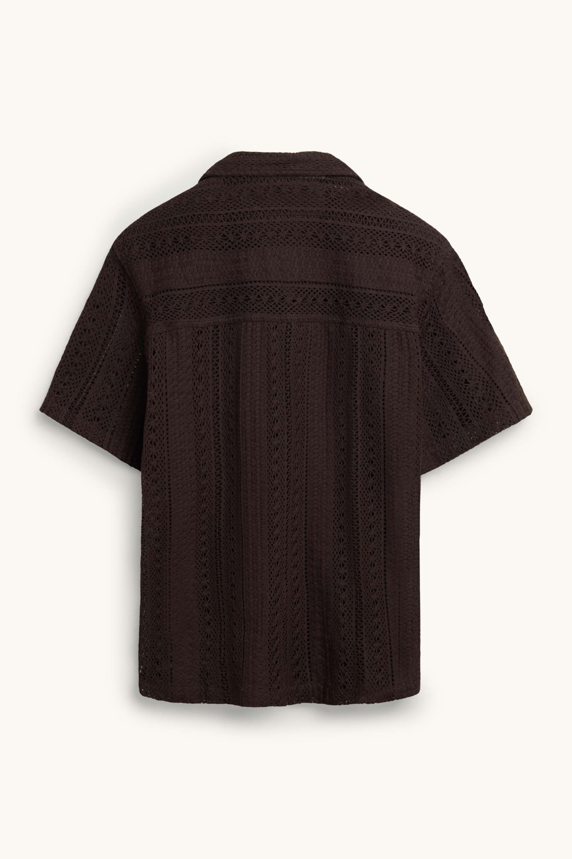 Knitted shirt - relaxed fit - lapel collar - striped dark brown