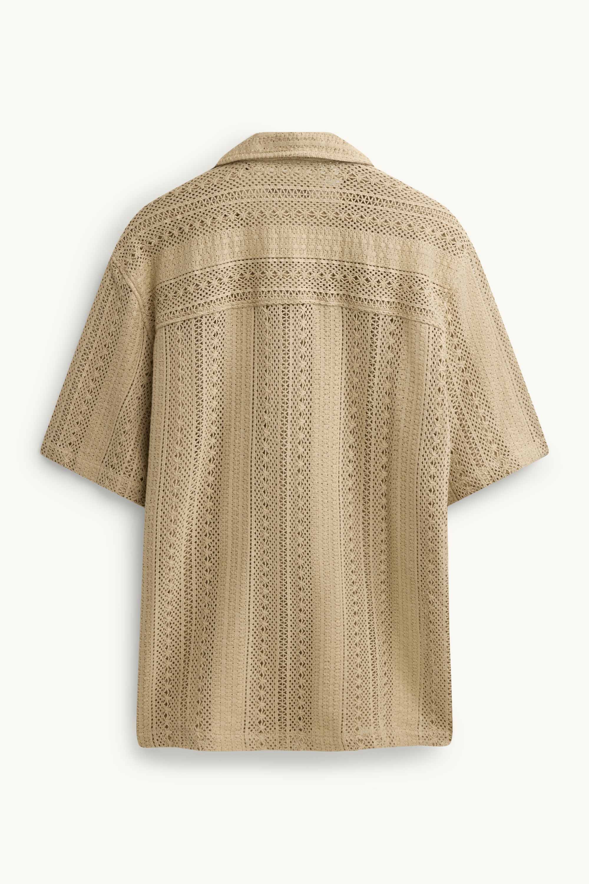 Knitted shirt - relaxed fit - lapel collar - striped beige