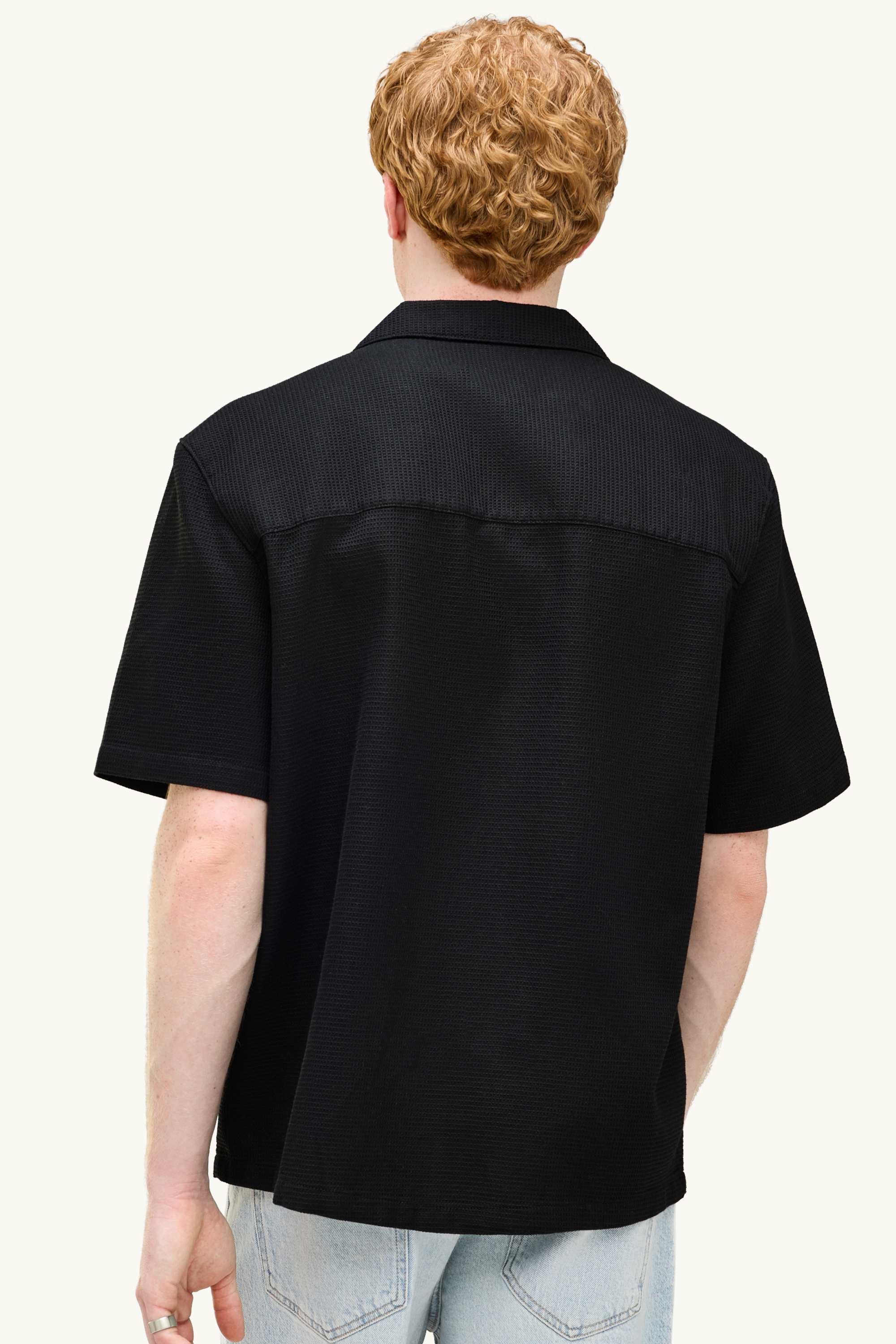 Shirt - relaxed fit - lapel collar - textured black