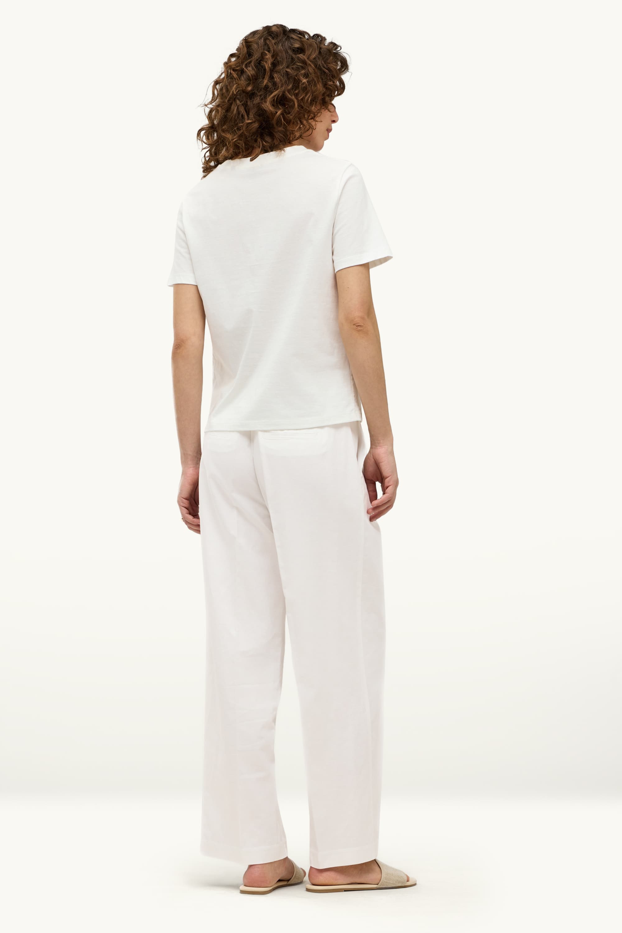 Cloth trousers with belt and linen content - mid-rise waist white