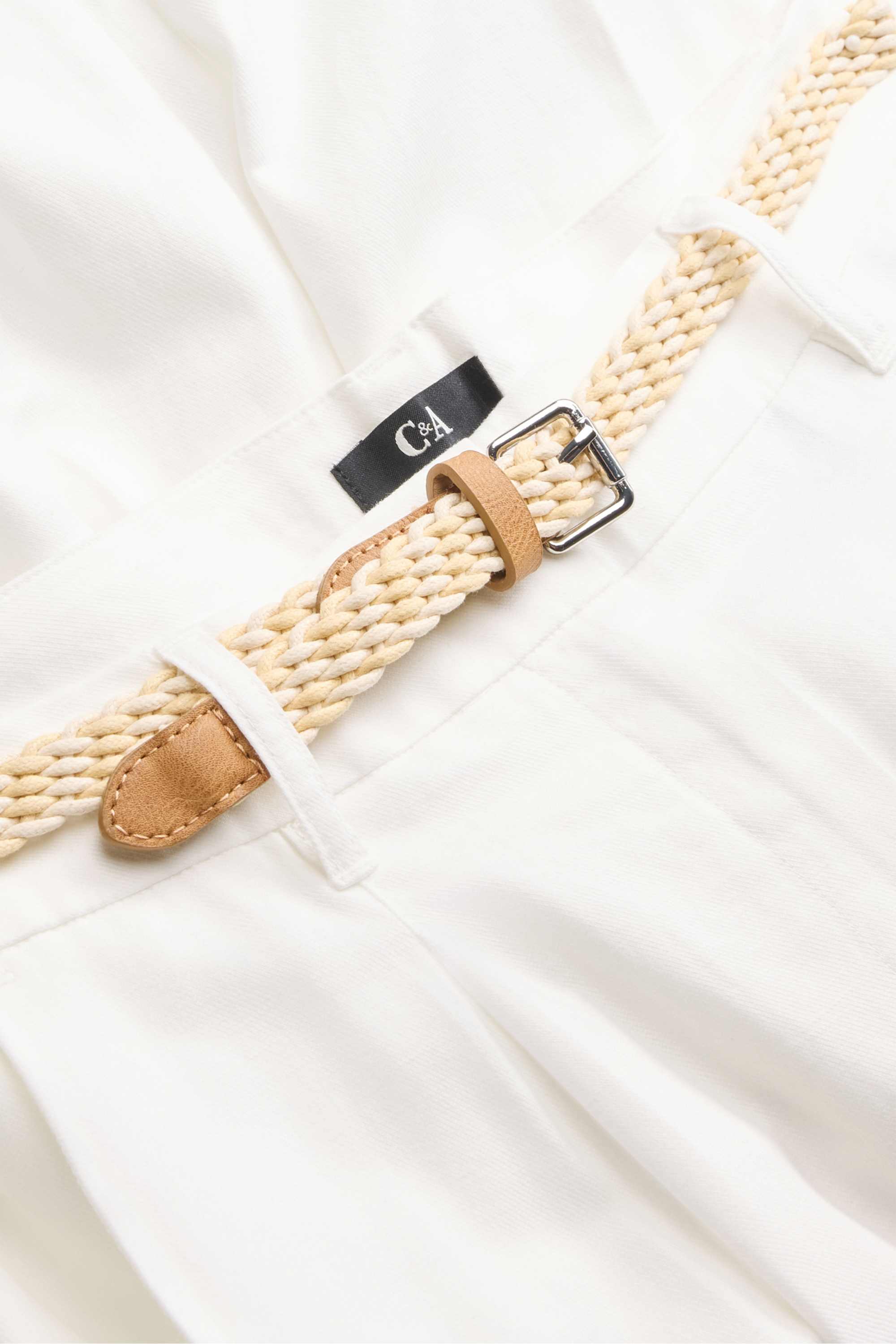Cloth trousers with belt and linen content - mid-rise waist white