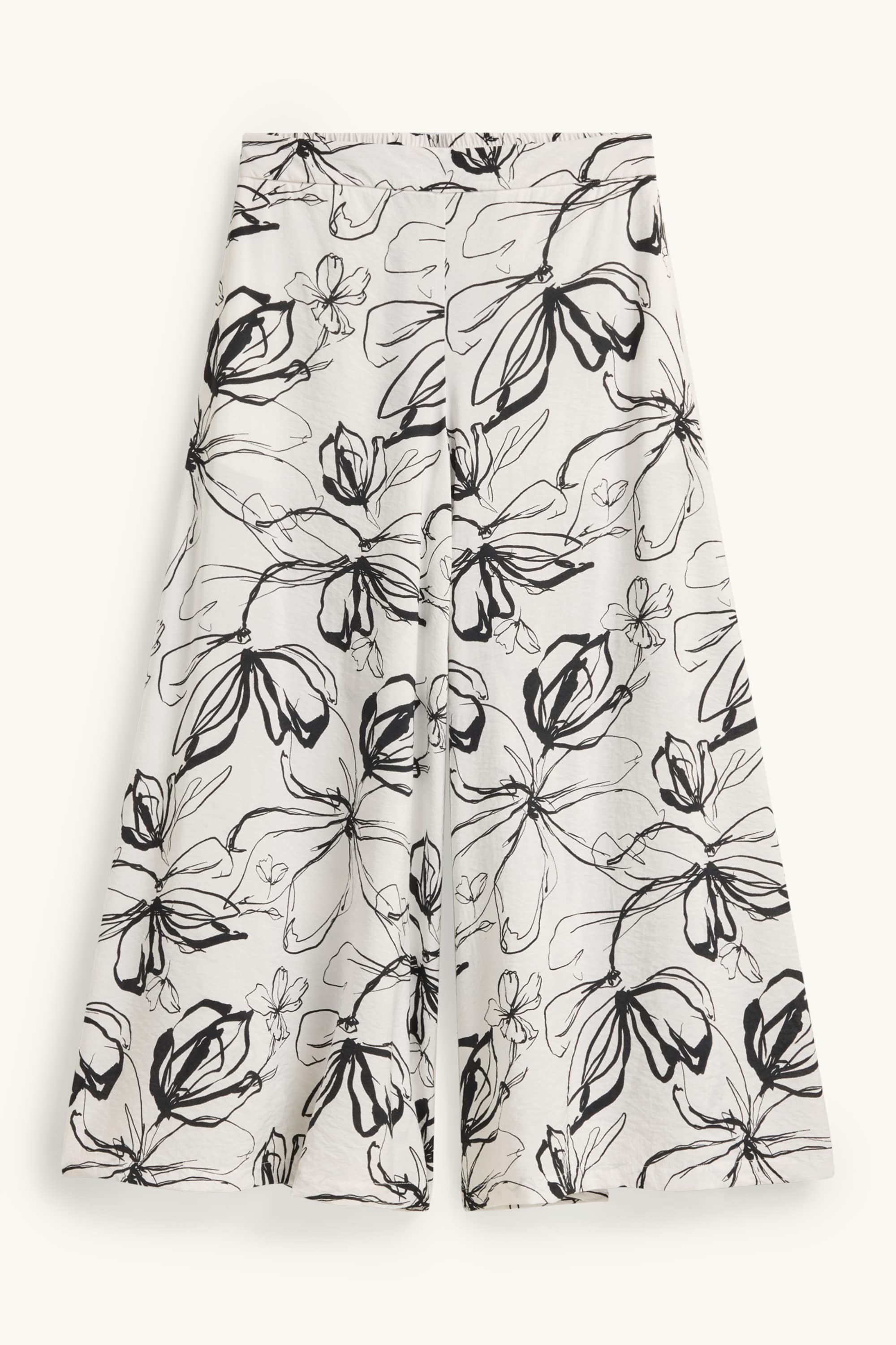 Cropped cloth trousers - high waist - palazzo - floral white / black
