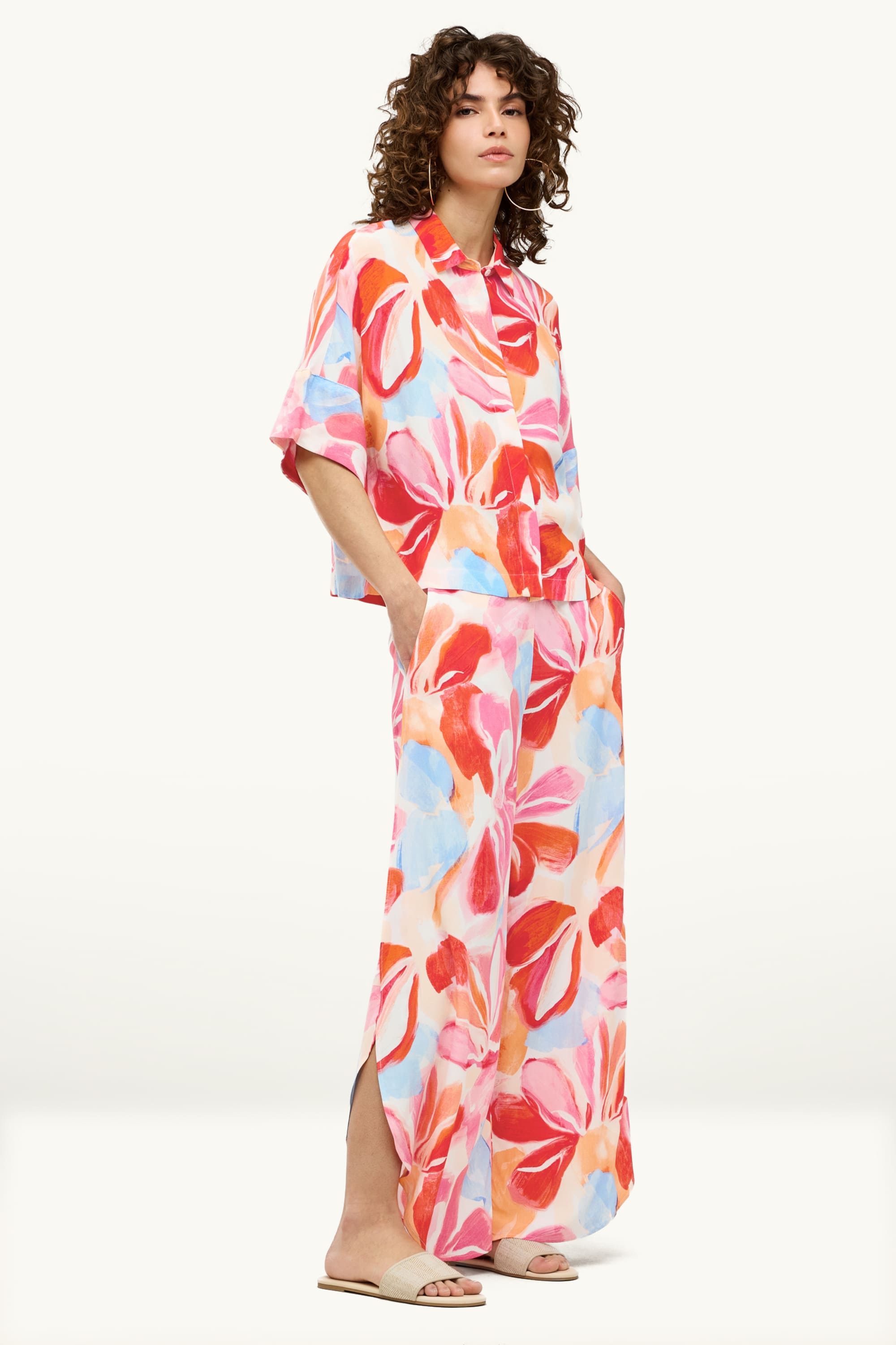 Cloth trousers - high waist - palazzo - floral multicoloured