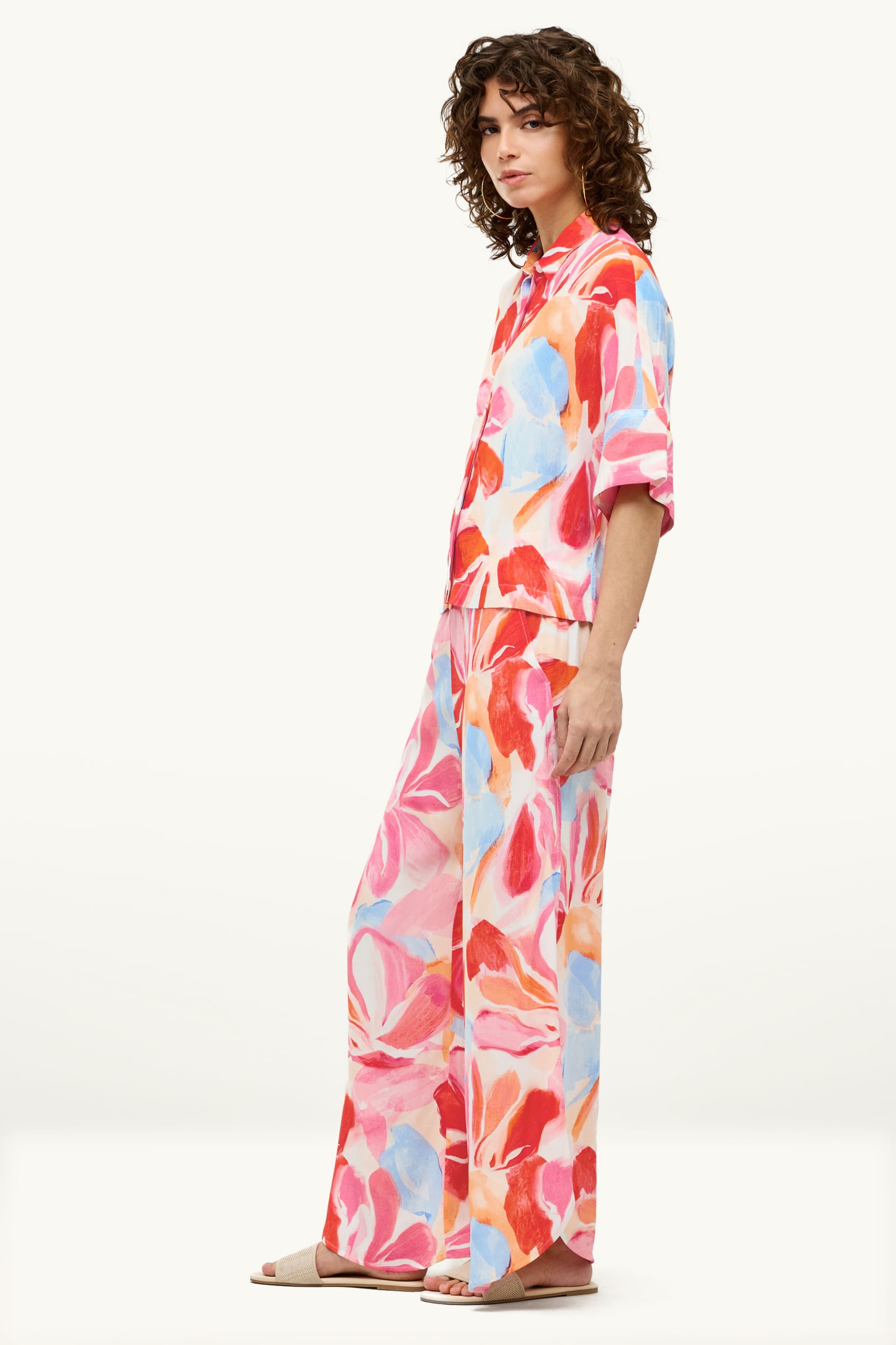 Cloth trousers - high waist - palazzo - floral multicoloured