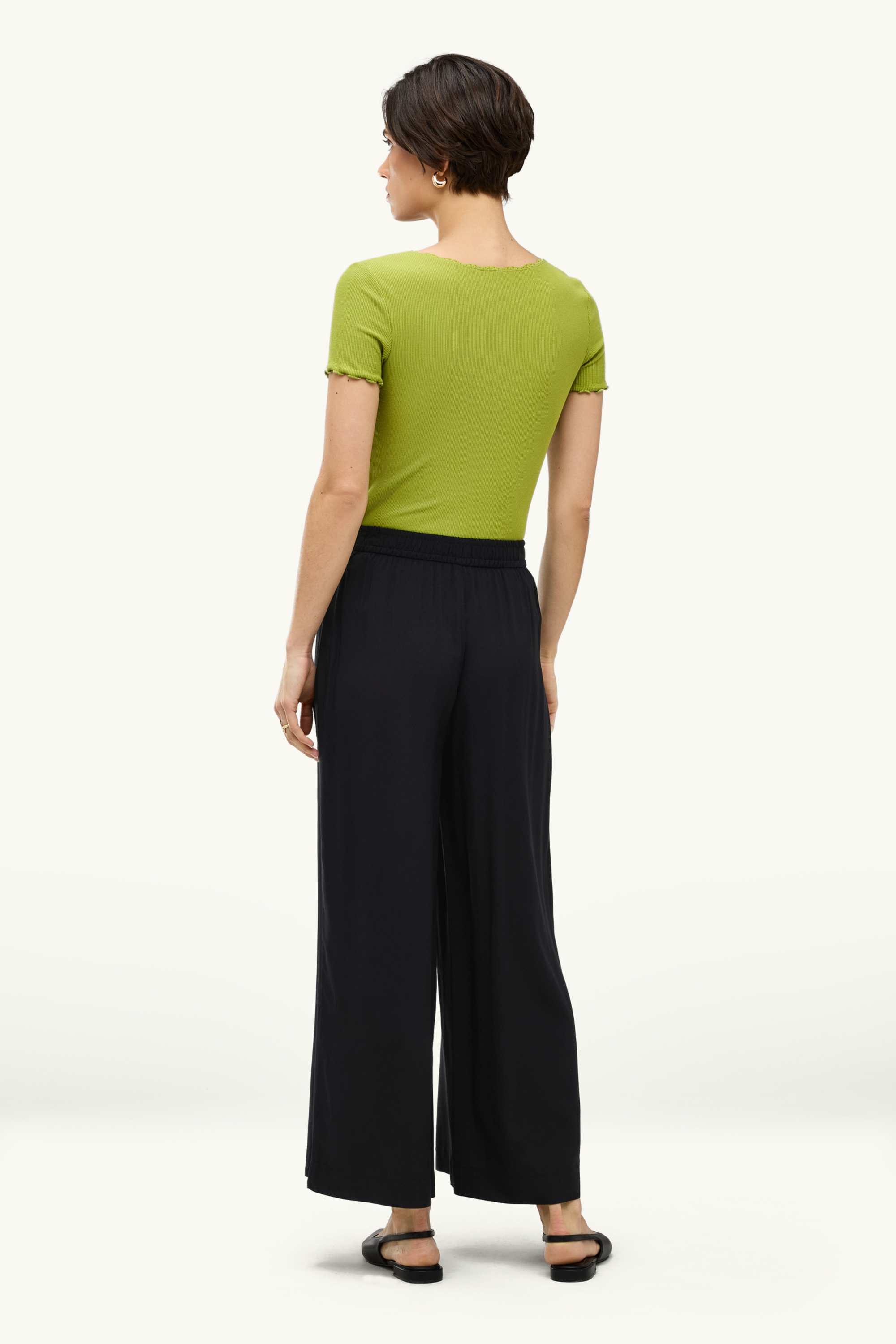 Cropped cloth trousers - high waist - wide leg black