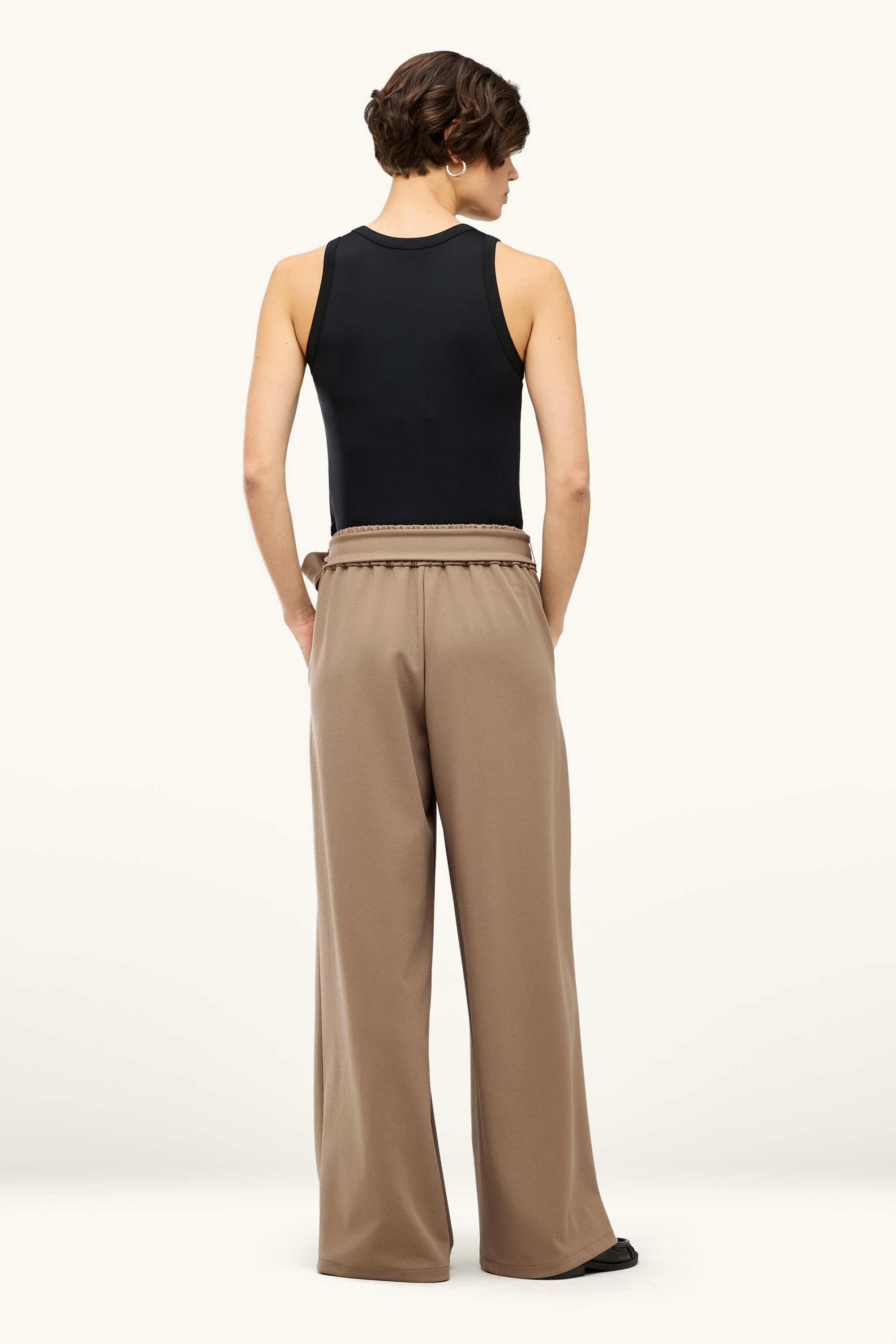 Cloth trousers - high waist - wide leg beige