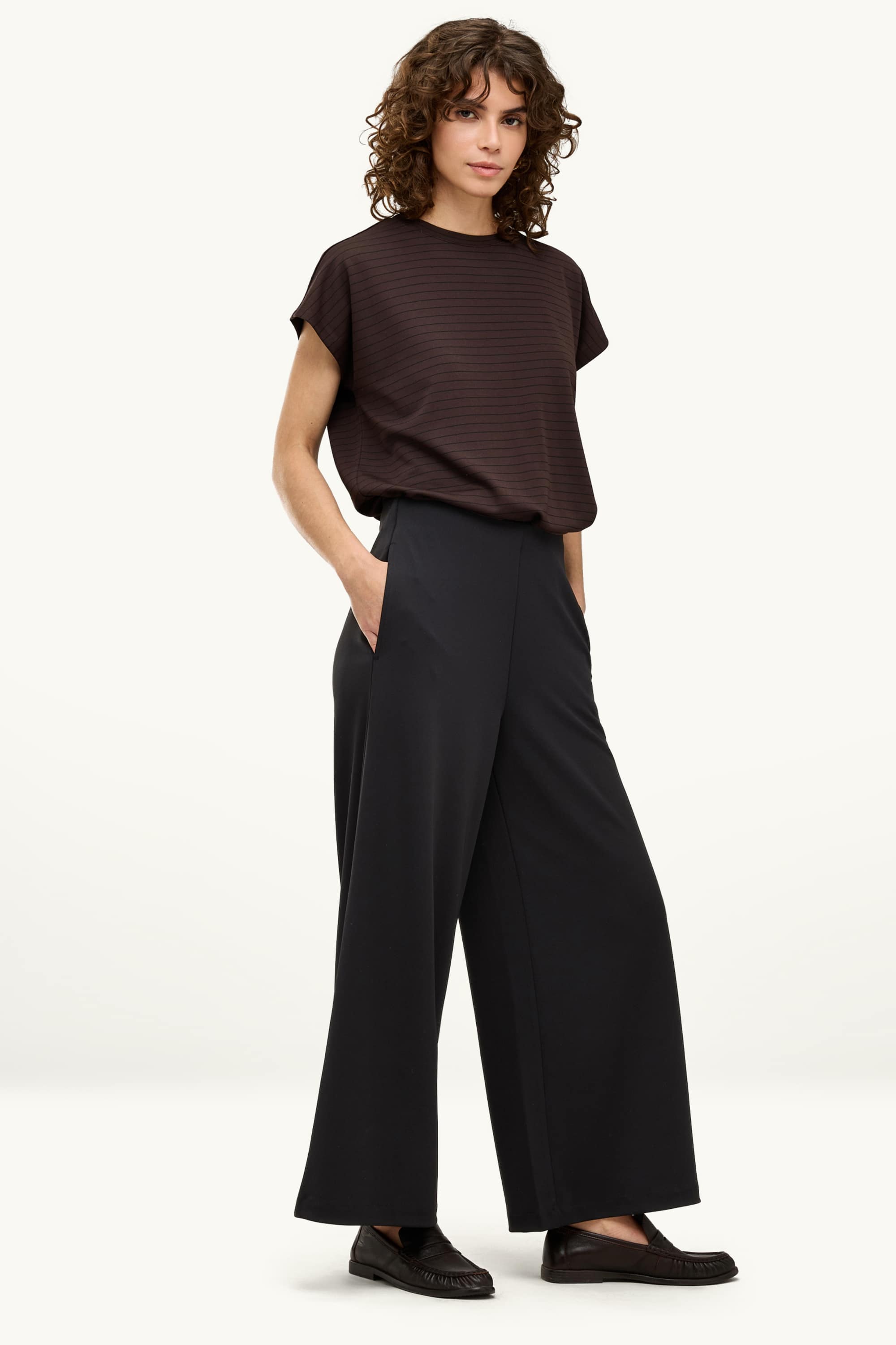 Jersey trousers - high waist - wide leg black