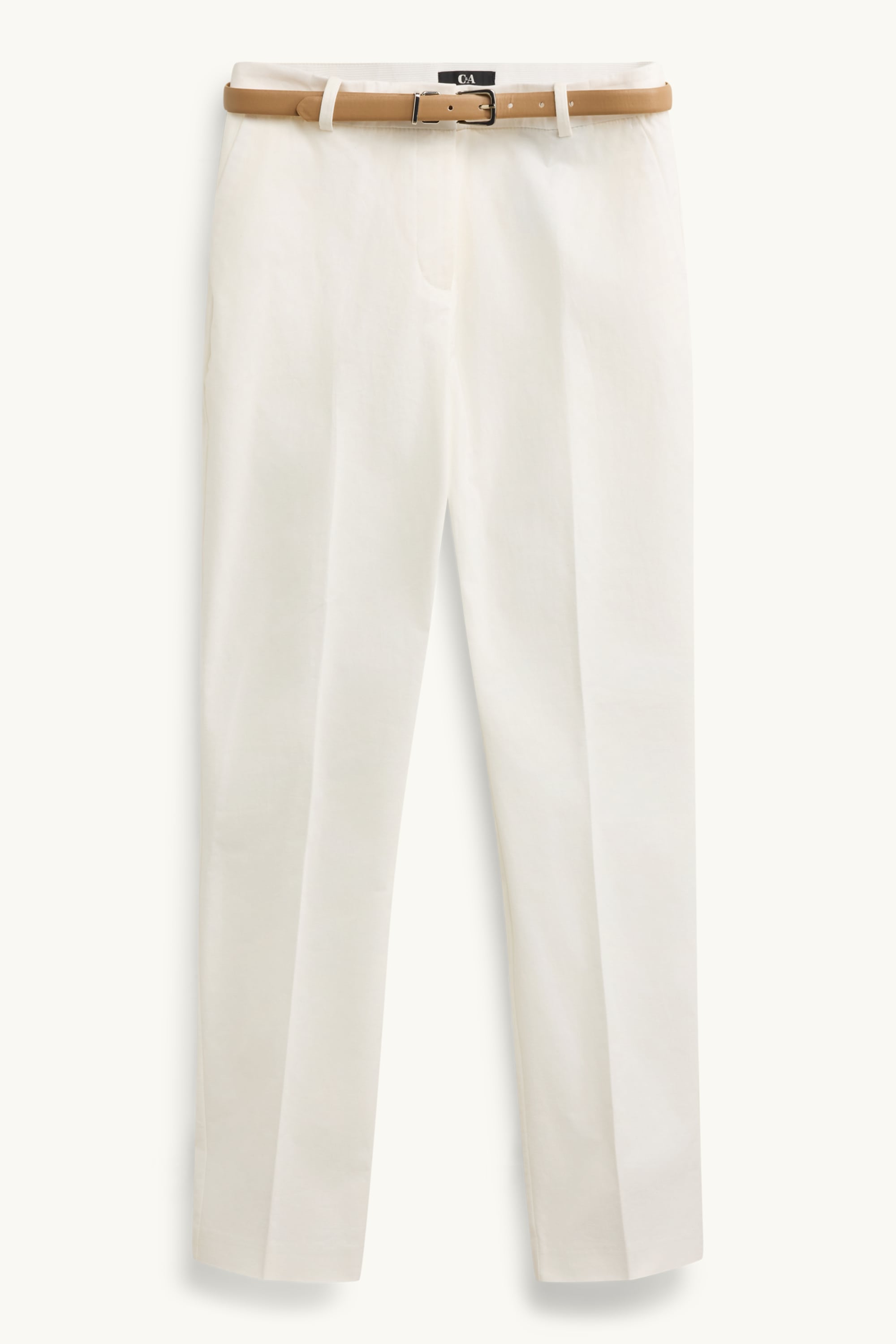 Cloth trousers with belt - mid-rise waist - tapered fit white