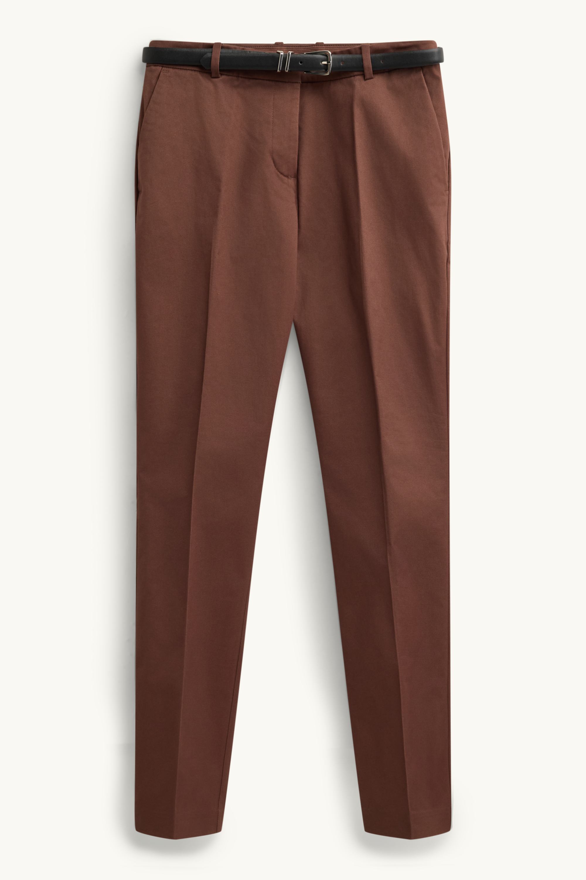 Cloth trousers with belt - mid-rise waist - tapered fit brown