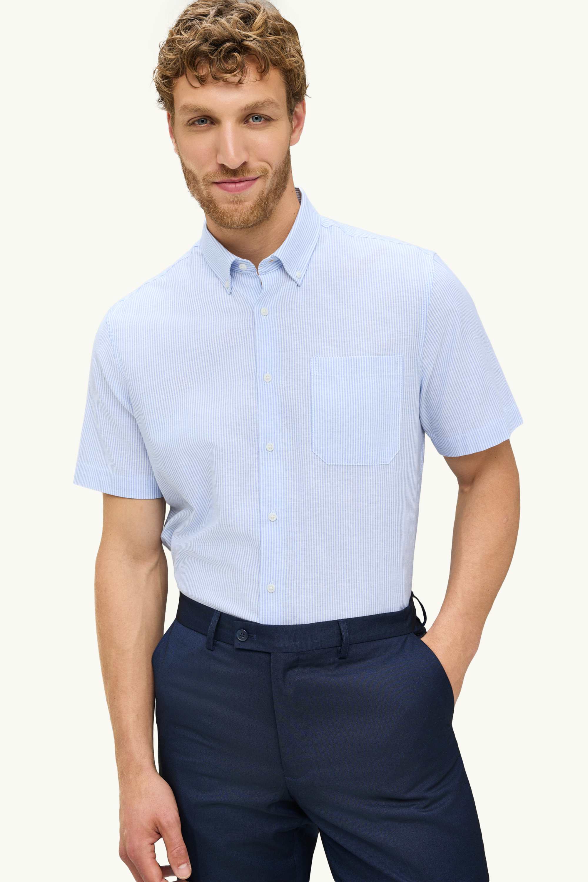 Shirt - regular fit - button-down collar light blue
