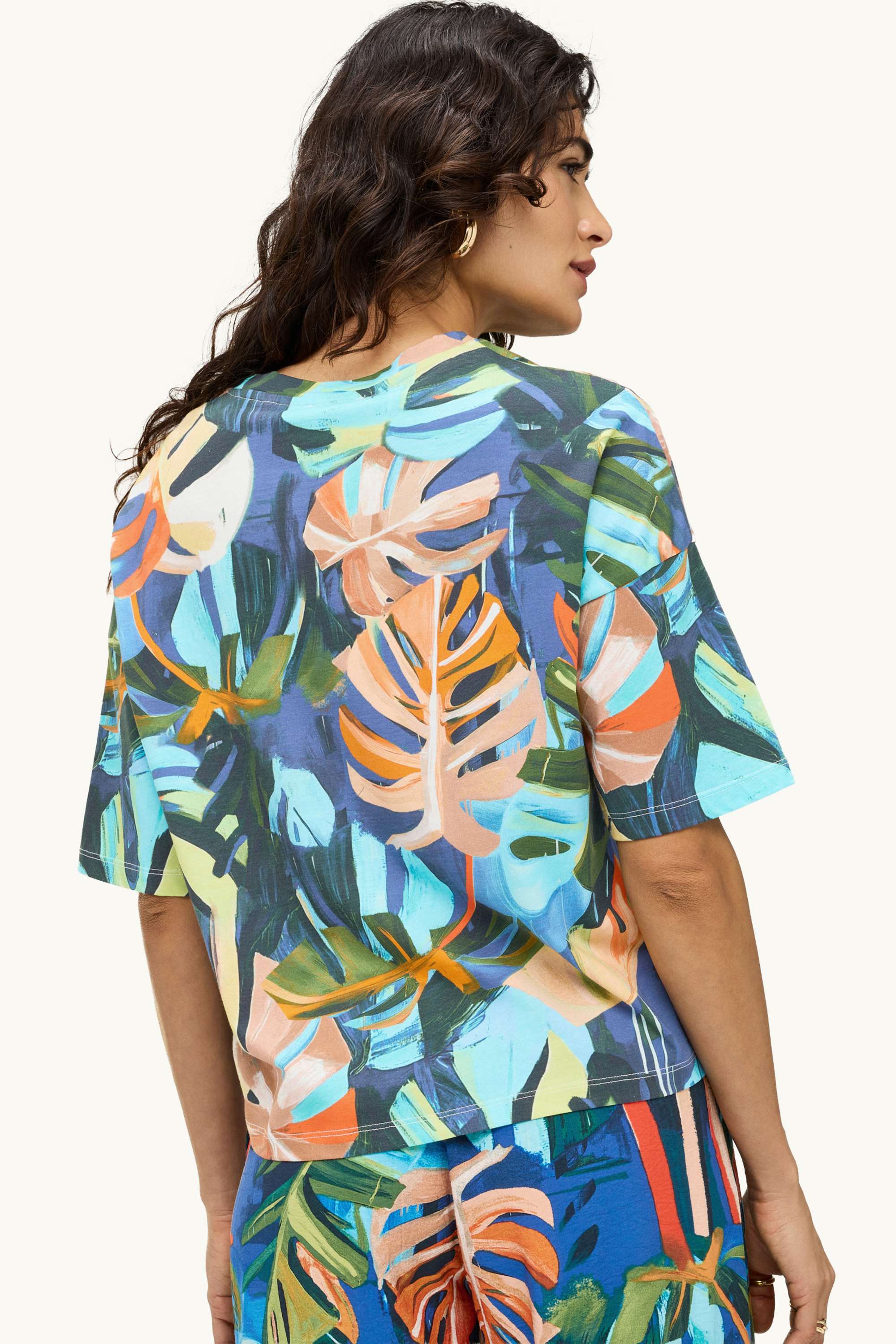 T-shirt - relaxed fit - patterned orange / blue