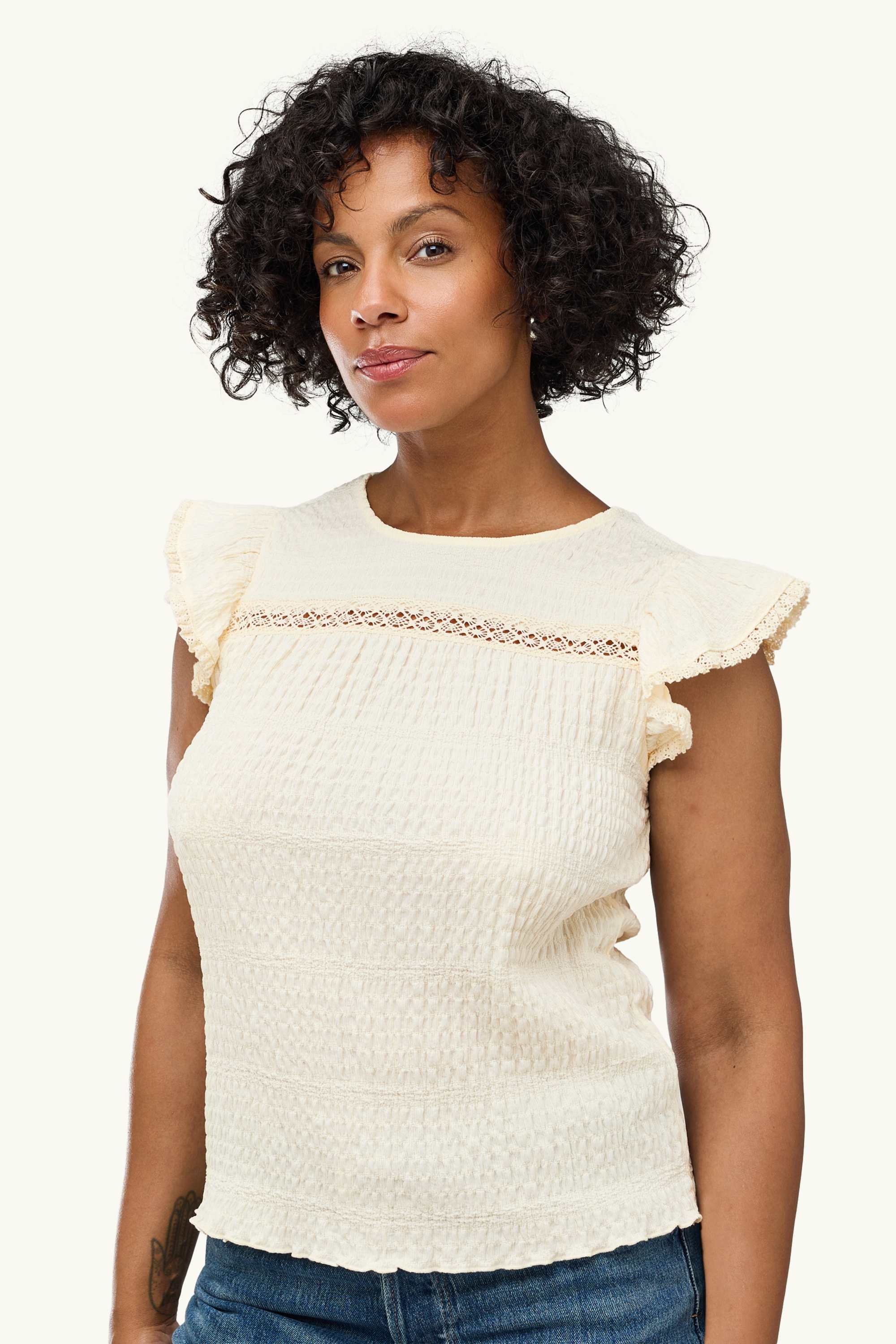 T-shirt - regular fit - textured cremewhite