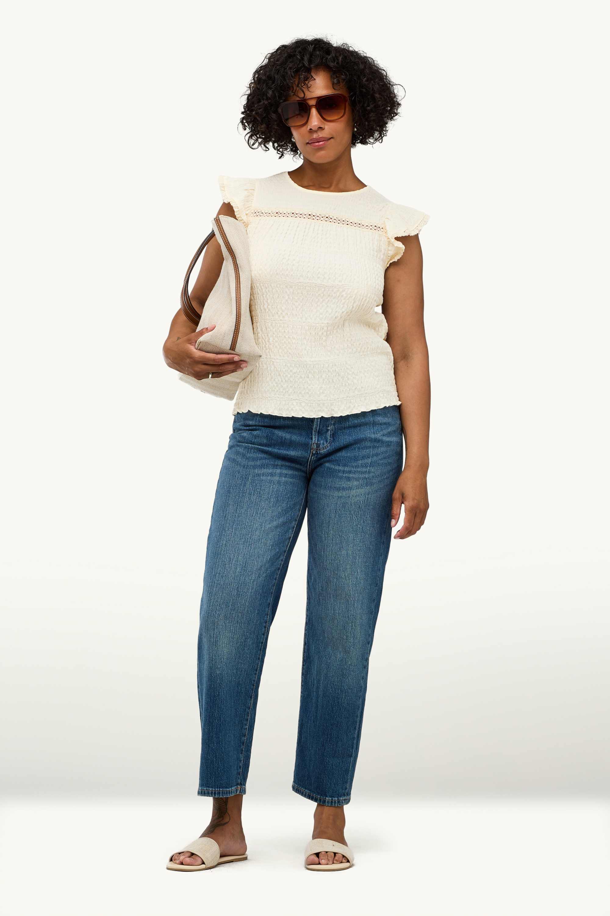 T-shirt - regular fit - textured cremewhite