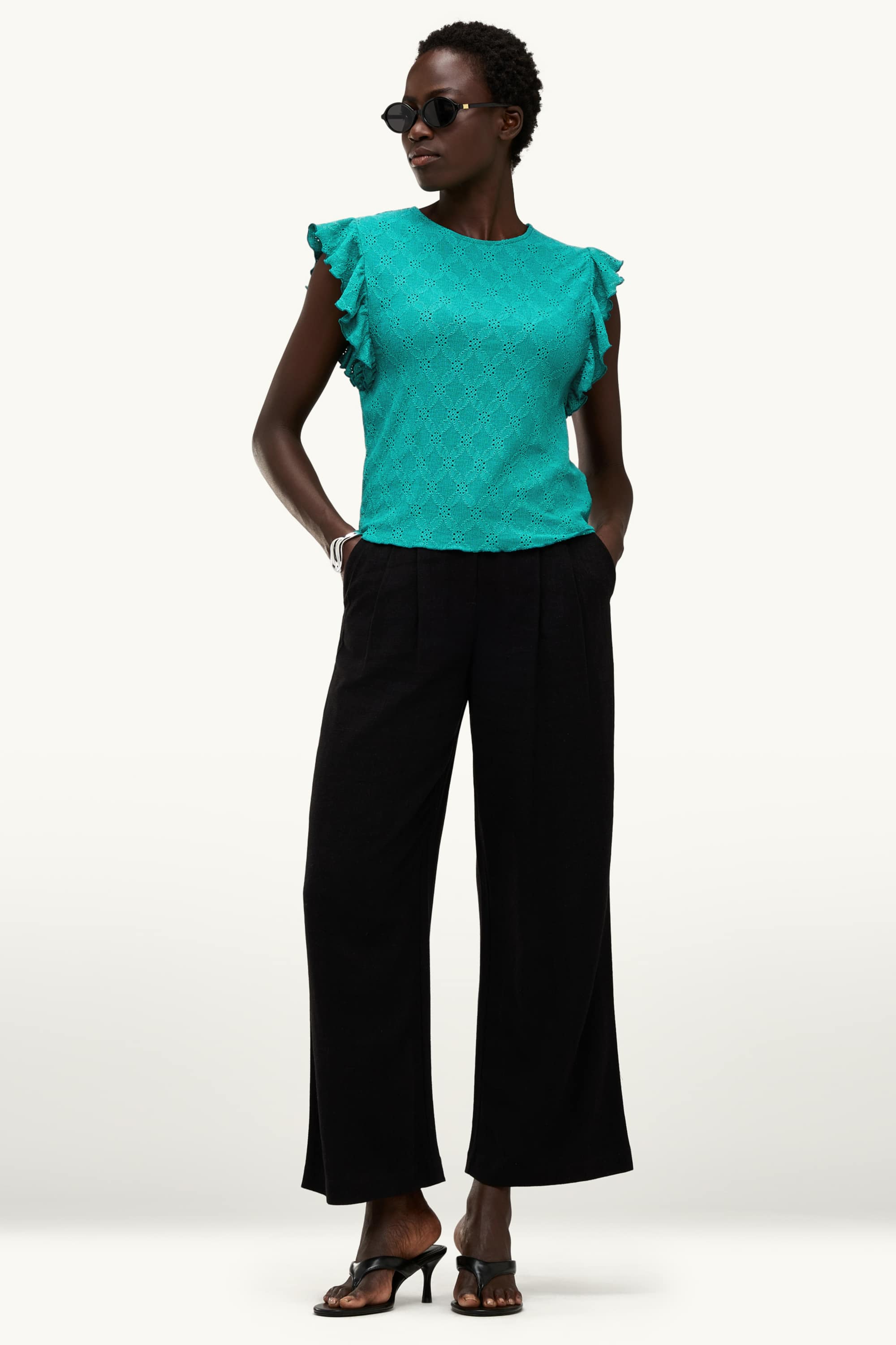 T-shirt - regular fit - broderie anglaise turquoise