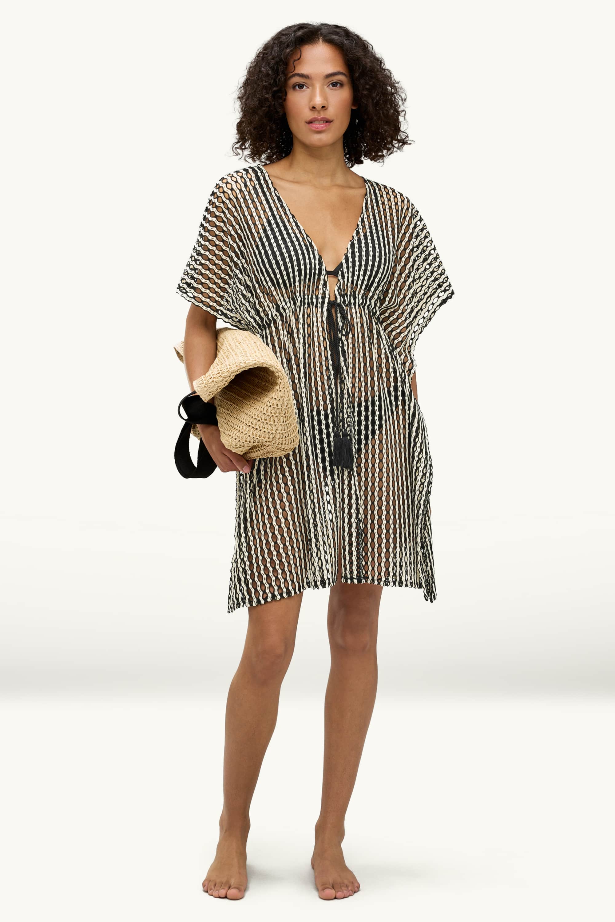 Kaftan - striped white / black
