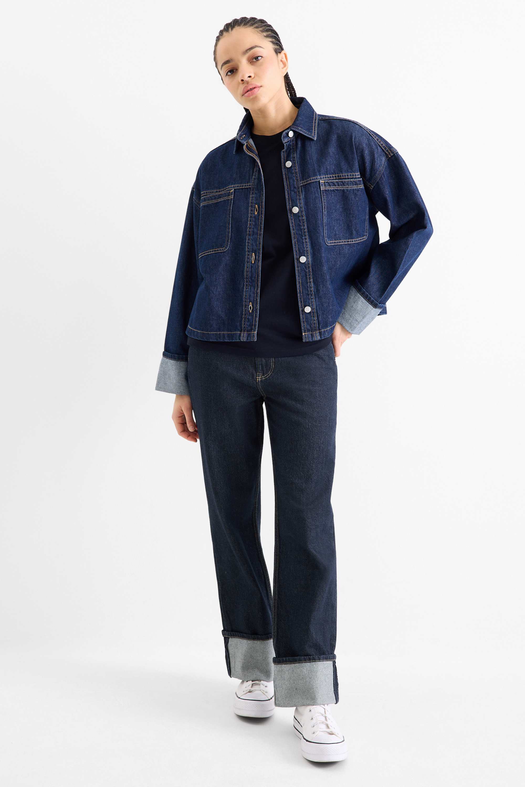 Baggy jeans - mid-rise waist dark blue