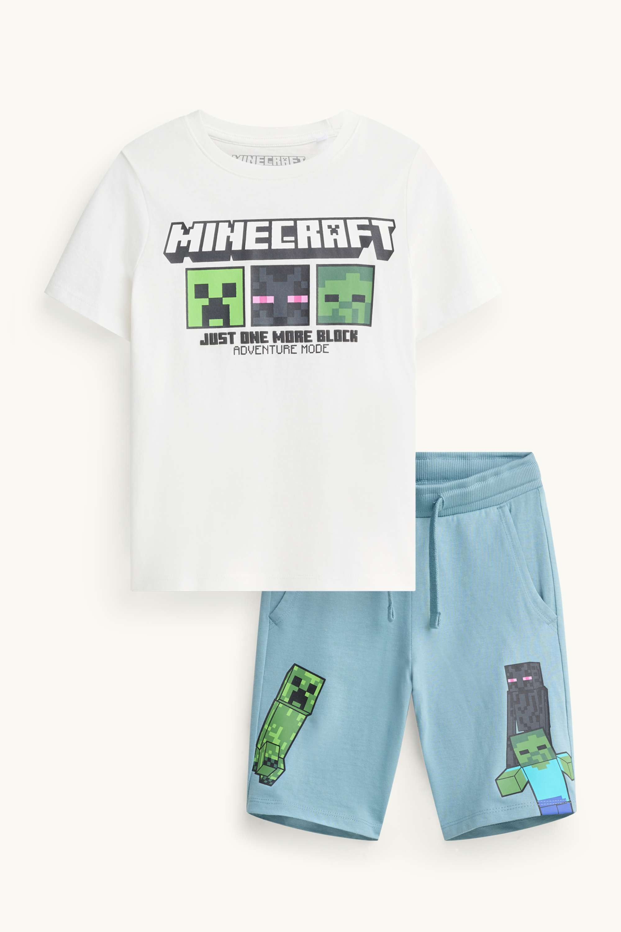 Minecraft - set - short sleeve T-shirt and shorts - 2 piece white