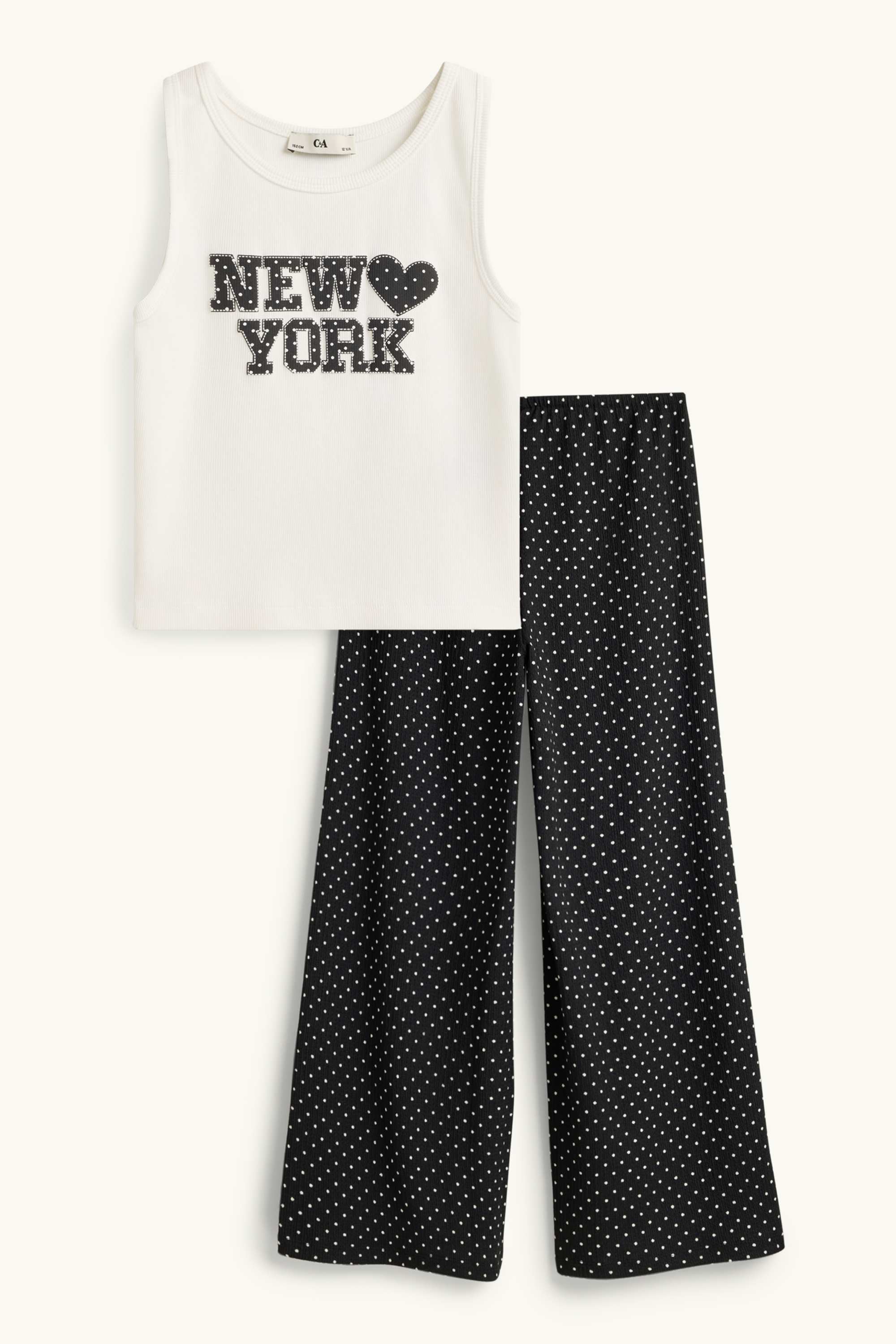 New York - set - short sleeve T-shirt and cloth trousers - 2 piece - polka dot white