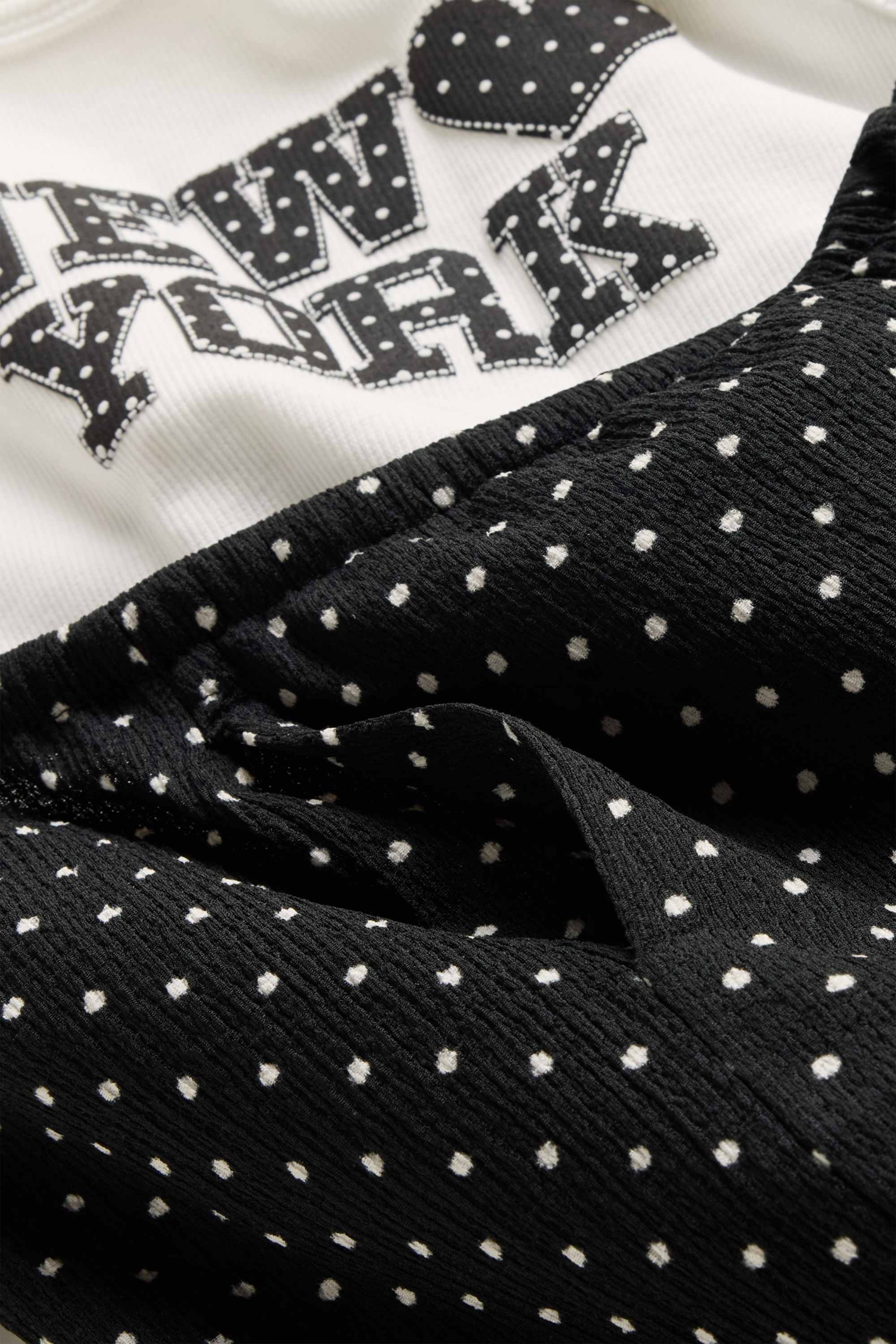 New York - set - short sleeve T-shirt and cloth trousers - 2 piece - polka dot white