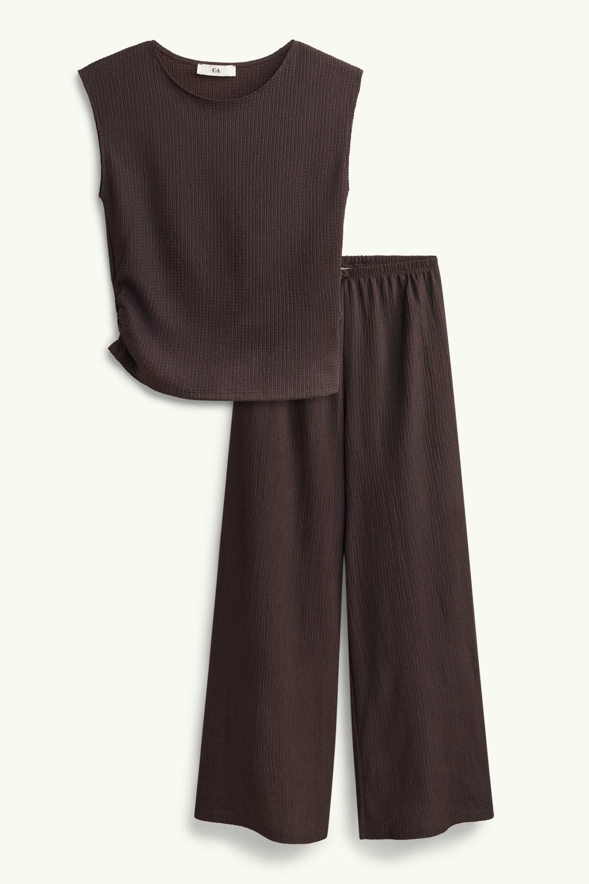 Set - top and jersey bottoms - 2 piece - textured dark brown