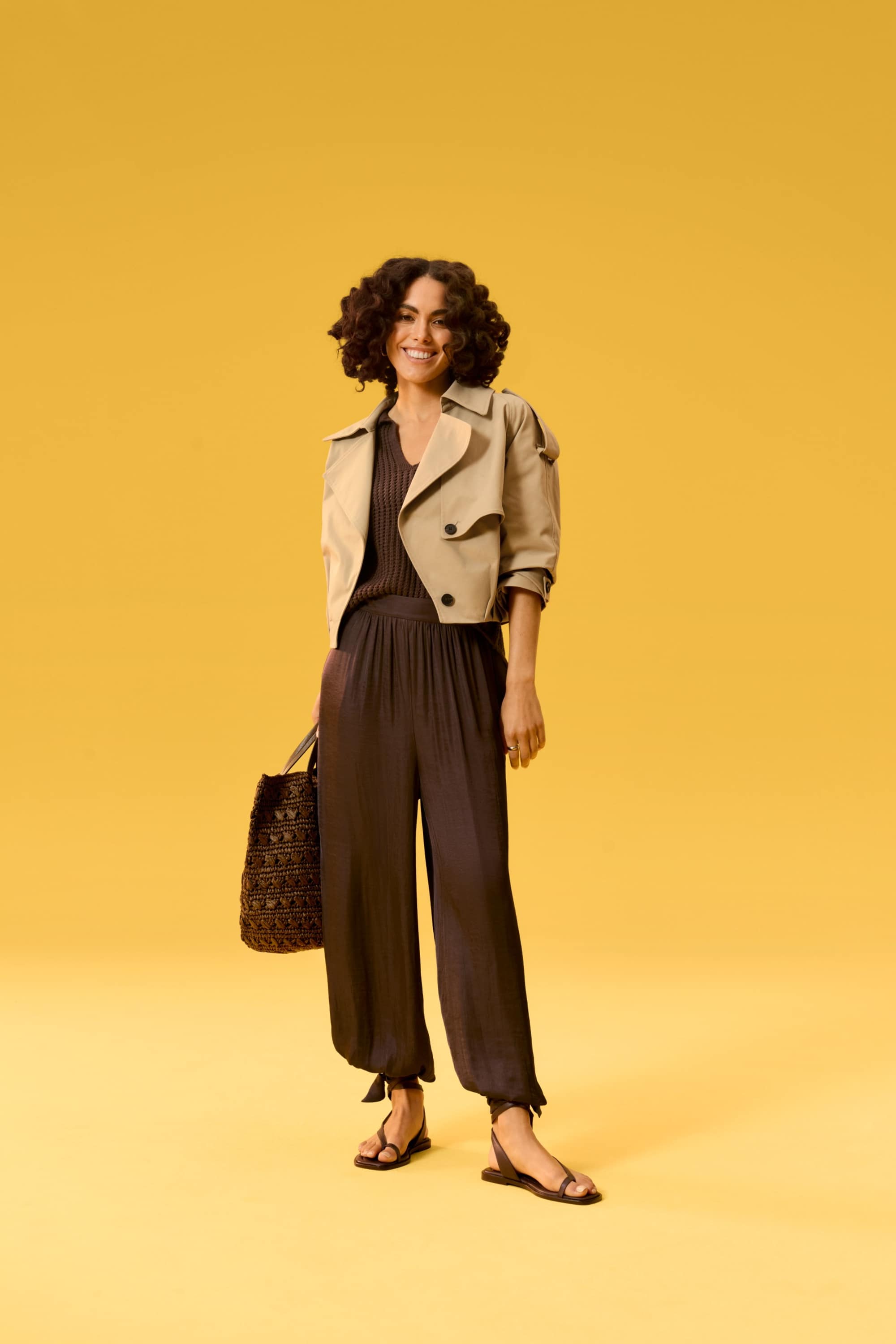 Harem trousers - mid-rise waist - balloon leg dark brown
