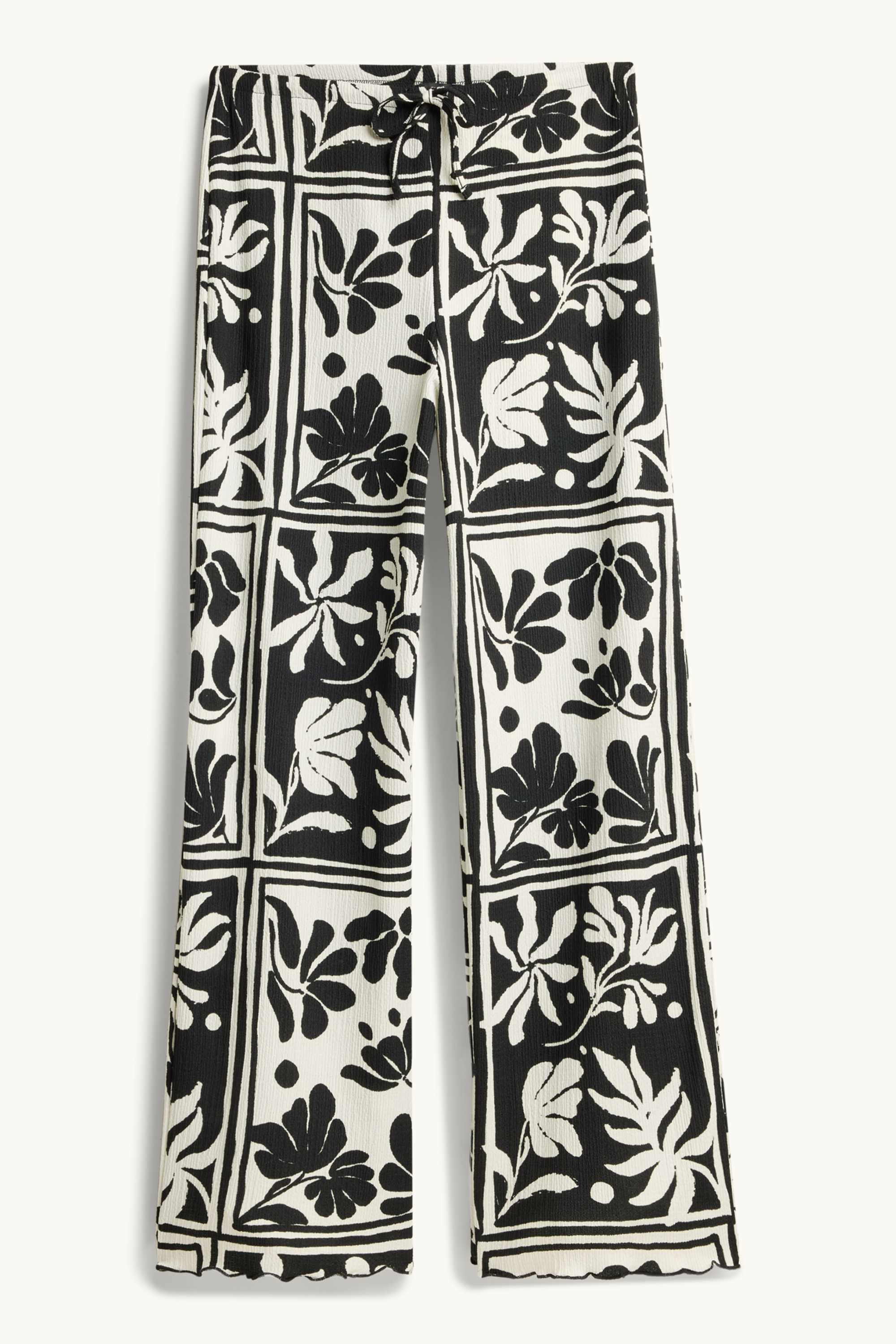 Cloth trousers - high-rise waist - straight fit - floral white / black