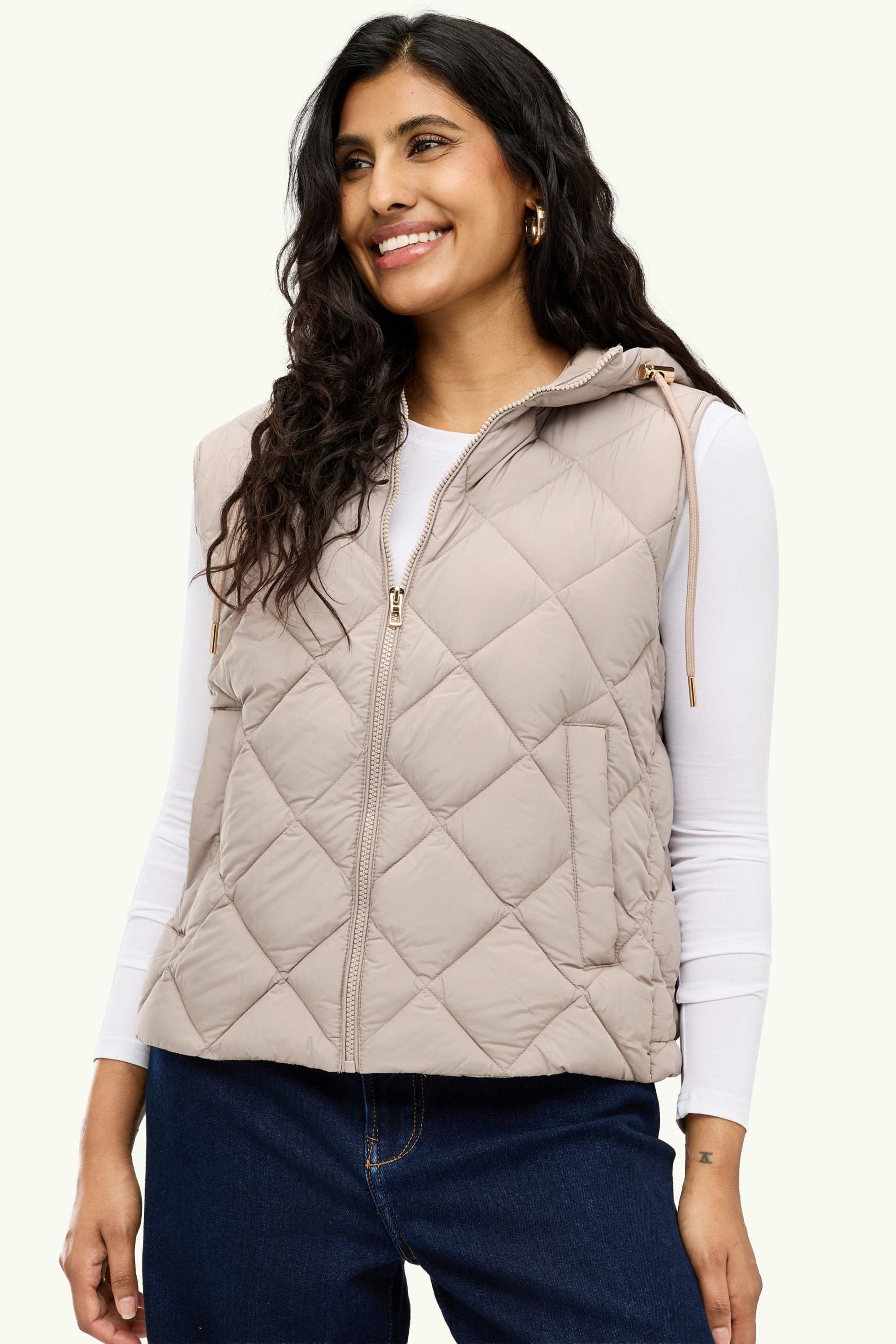 Quilted gilet with hood - water-repellent brown