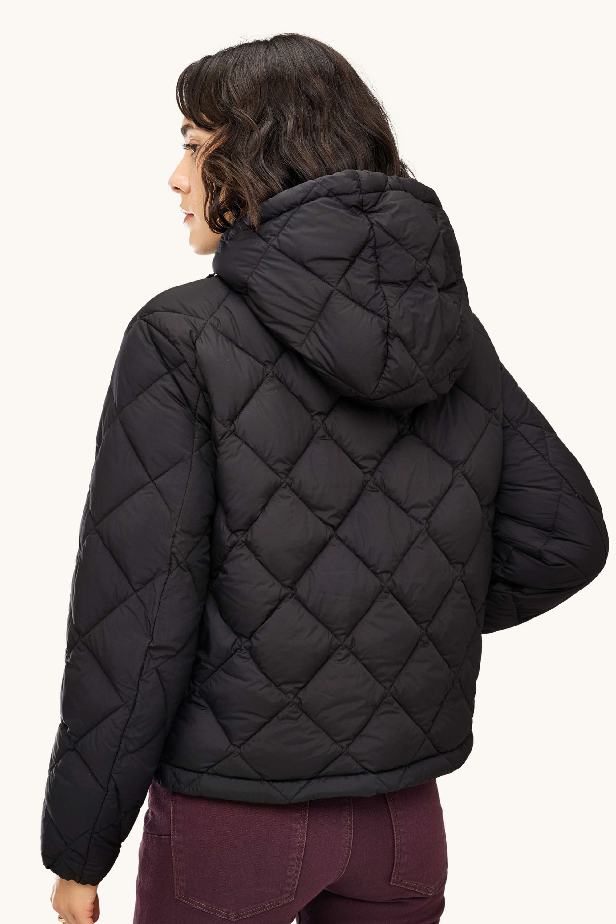 Quilted jacket with hood - water-repellent black