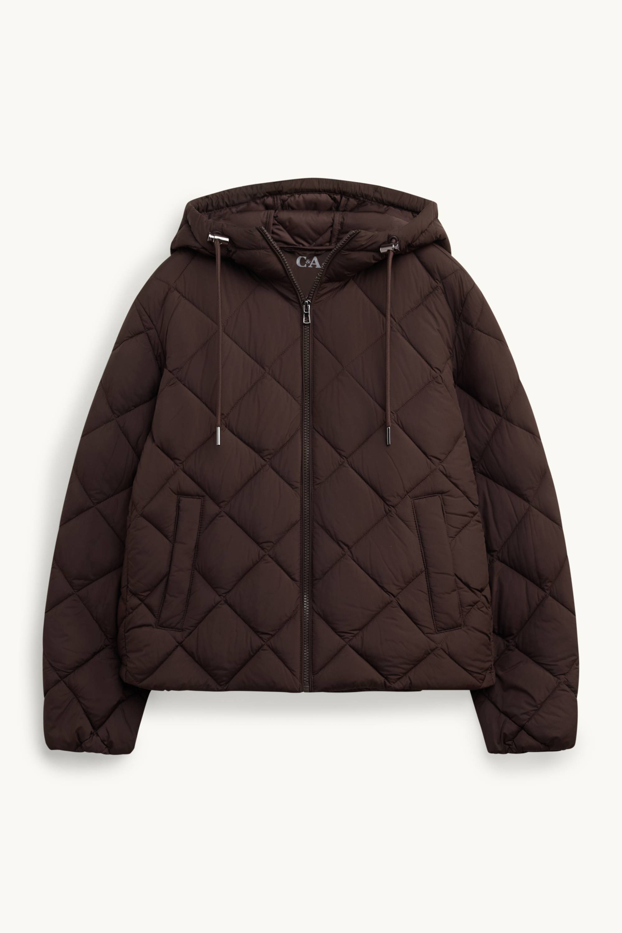Quilted jacket with hood - water-repellent brown