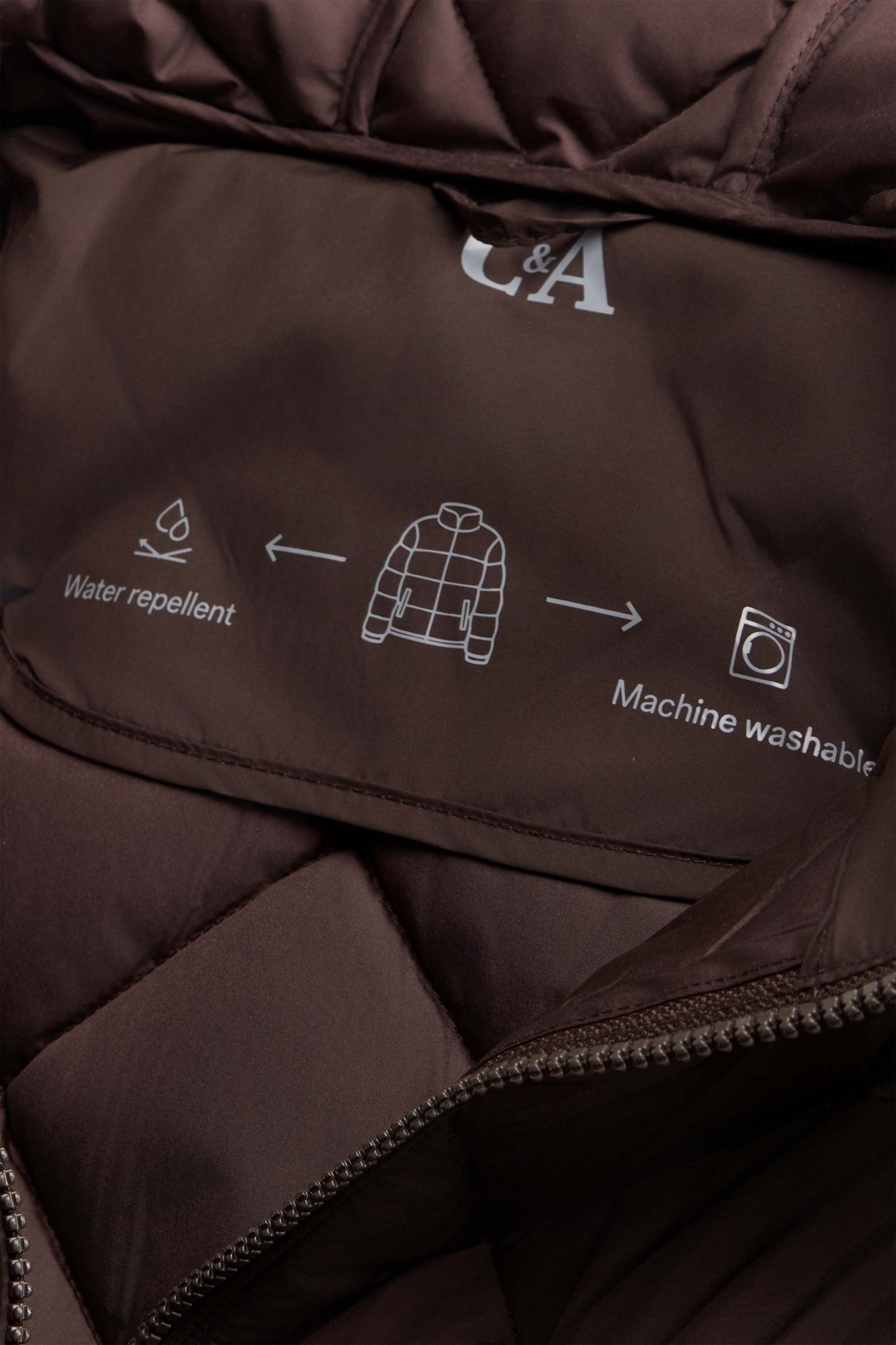 Quilted jacket with hood - water-repellent brown