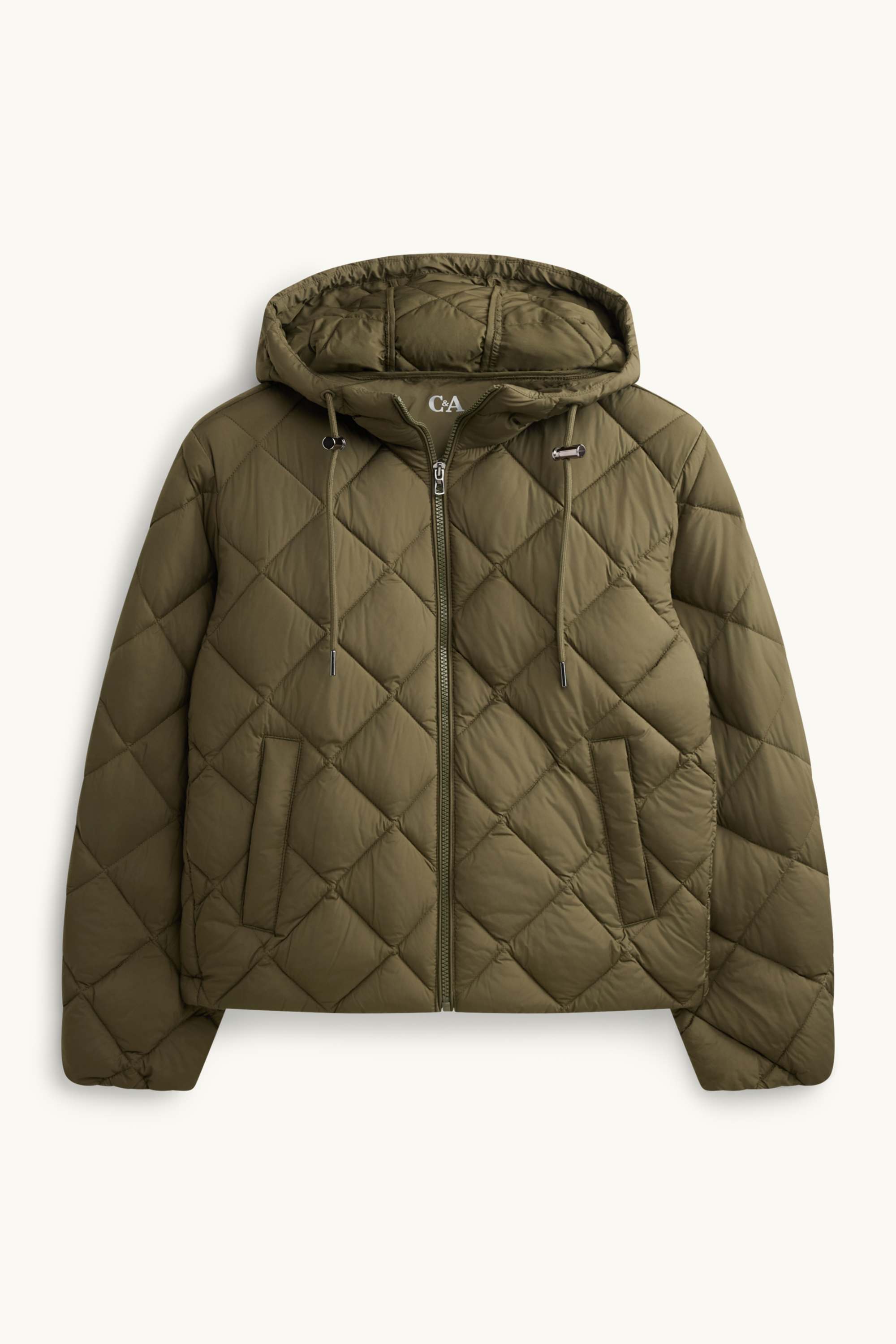 Quilted jacket with hood - water-repellent khaki