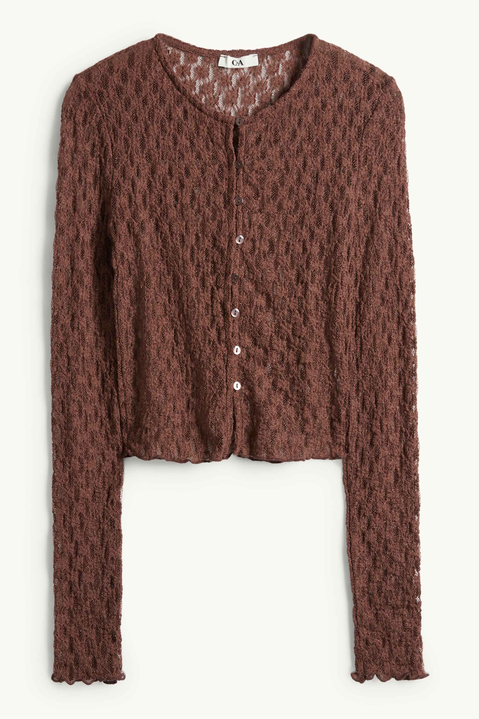 Cropped long sleeve top - slim fit dark brown