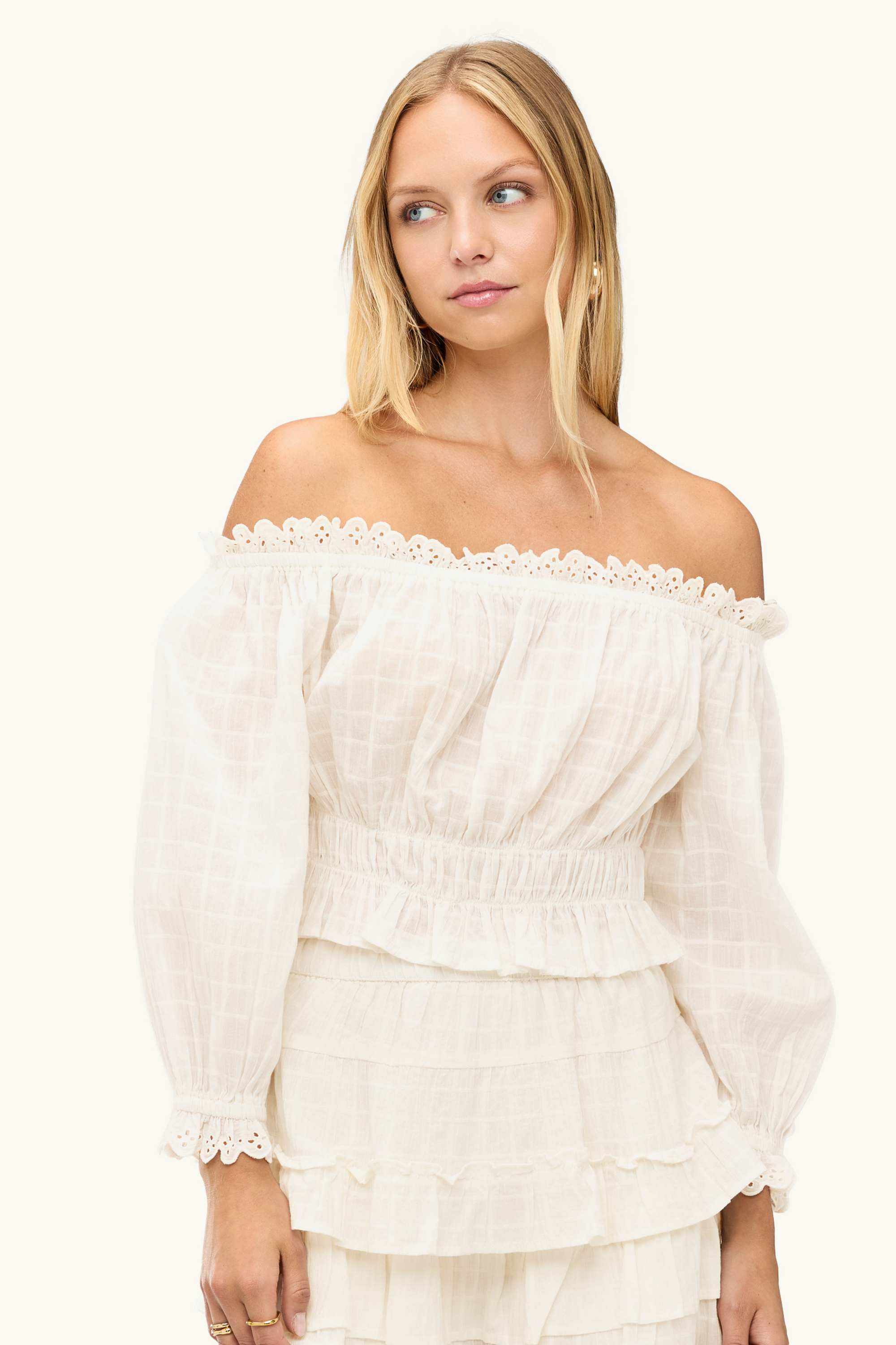 Cropped blouse - smocked white