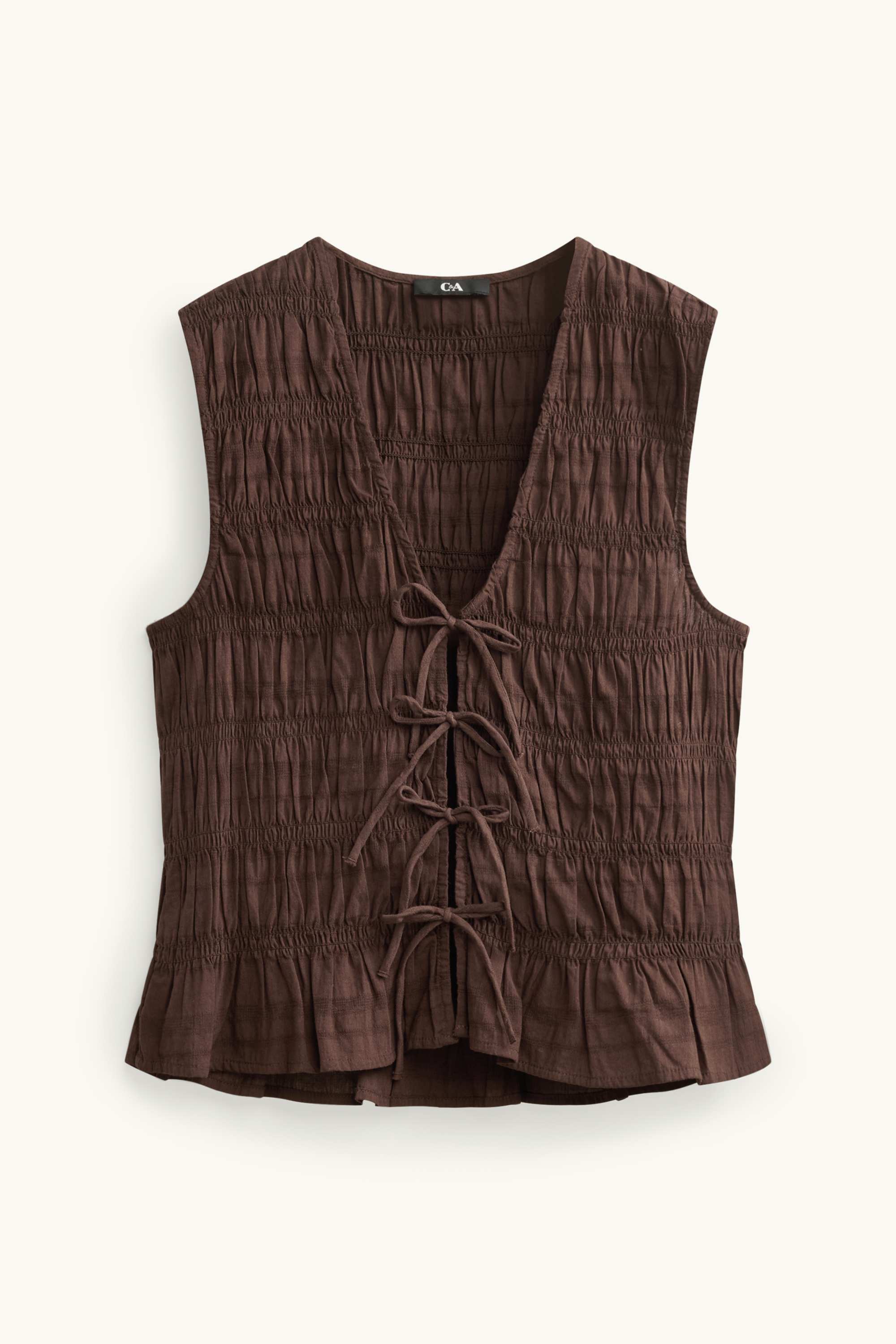 Blouse top - smocked brown