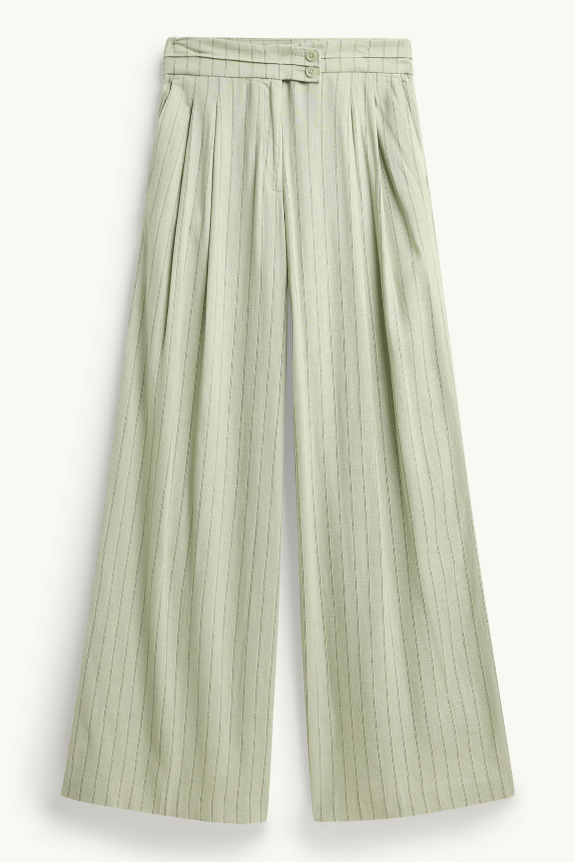 Cloth trousers with linen content - mid-rise waist - wide leg light green