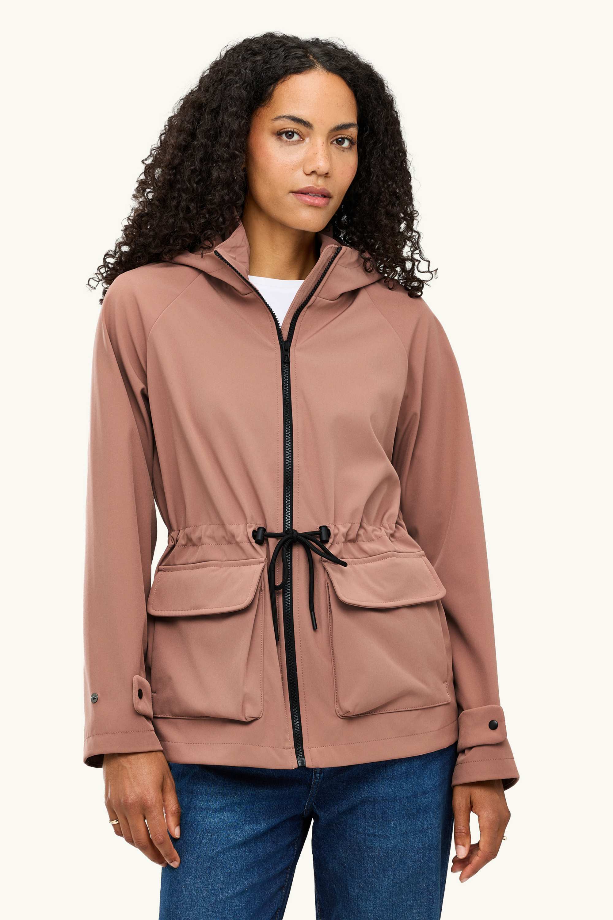Softshell jacket with hood - water-repellent - 4 Way Stretch salmon coloured